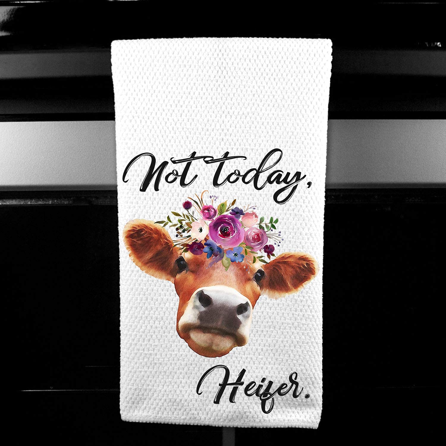 Not Today Heifer Funny Cow Floral Microfiber Waffle Kitchen Towel - Farmhouse Decor Gift for Women - Perfect for Farmhouse Kitchens, Country Themed Parties & Cow Lovers