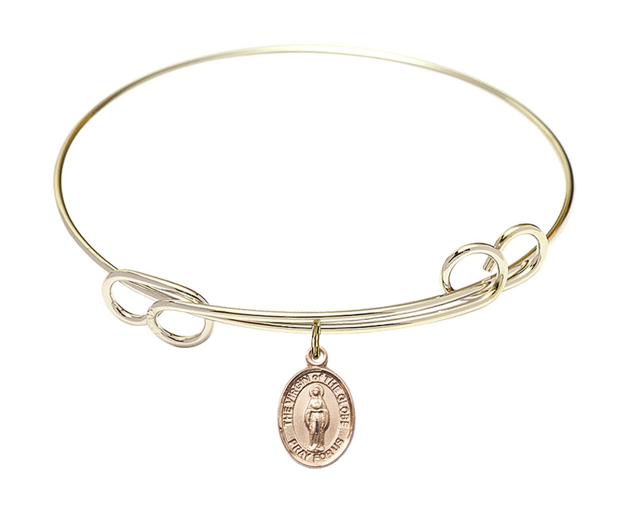 F A Dumont 7.5 Inch Round Double Loop Bangle Bracelet with Virgin of The Globe Charm - Elegant Jewelry for Women, Perfect for Parties, Weddings & Special Occasions