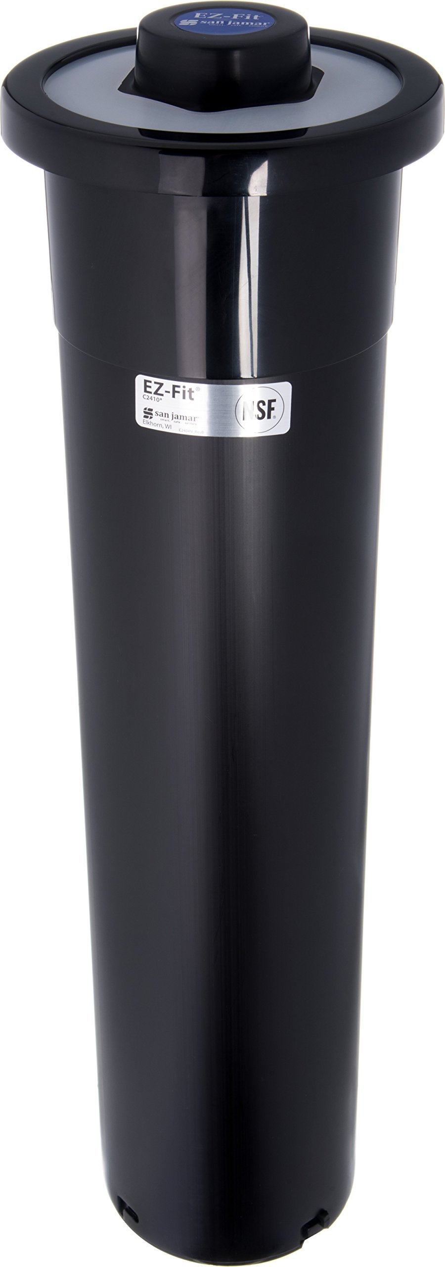 San Jamar One-Size-Fits-All Ez-Fit In-Counter Cup Dispenser - Holds 8-46 Oz Cups with Interchangeable Gaskets - Durable Plastic for Restaurants, Cafeterias & Fast Food - 18 Inch Black - Perfect for Drink Stations, Self-Service Counters & High-Traffic Dining Areas