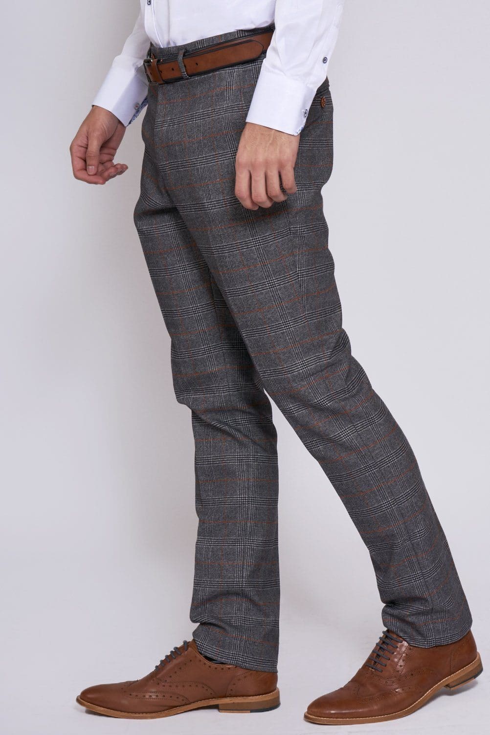 Marc Darcy Jenson Grey Check Trousers for Men - Classic Plaid Dress Pants for Office, Business & Formal Occasions