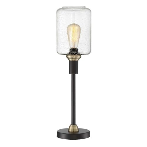 Lite Source Two Tone Table Lamp with Black/AB/Seeded Glass Shade - E27 60W Bulb Base (Model LS-23112) - Perfect for Bedroom Nightstand, Living Room Side Table & Office Desk Lighting