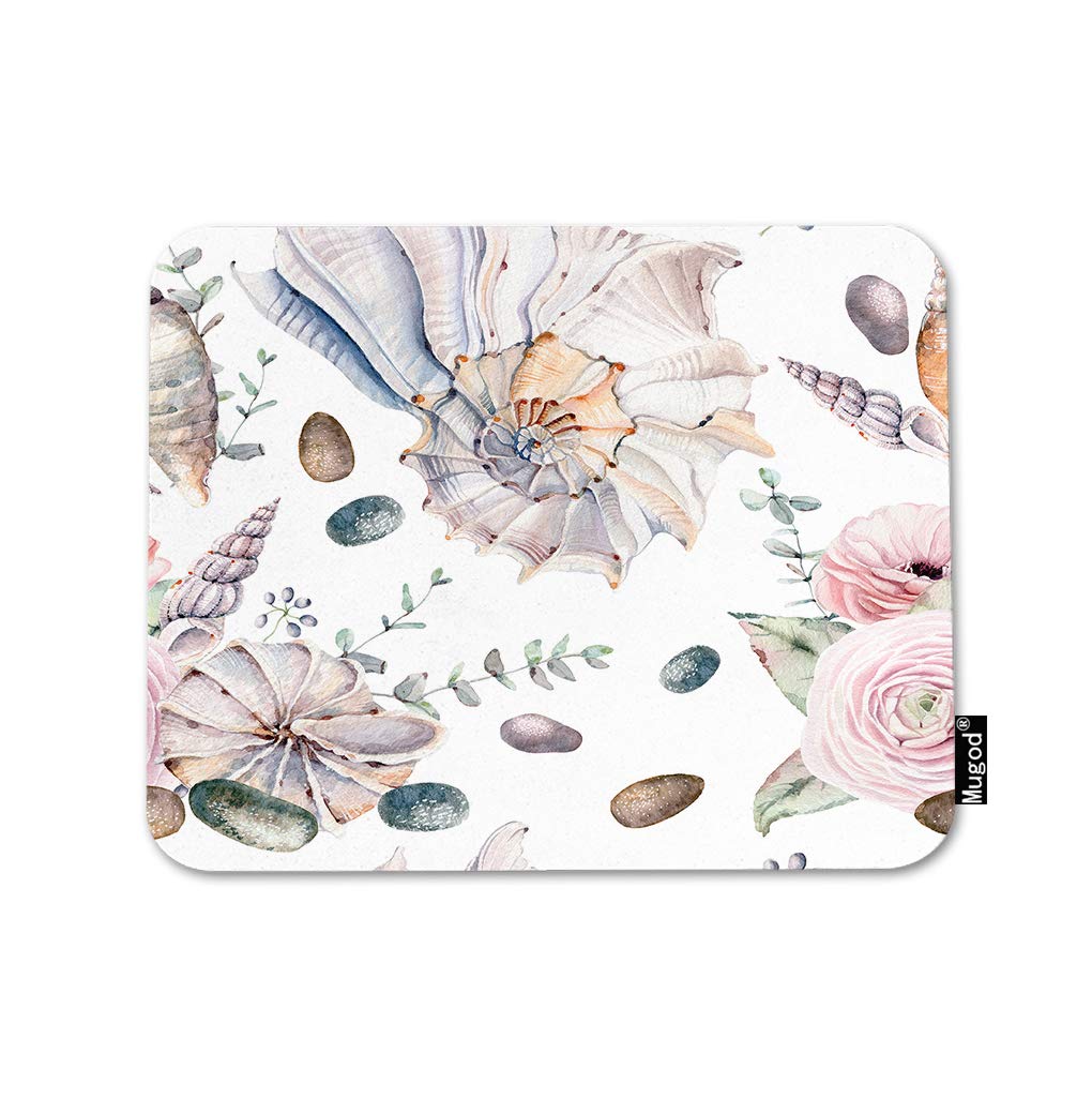 Premium Non-Slip Sea Shell Mouse Pad - Ocean Themed Gaming Mouse Mat with Nautilus & Peony Flower Design, Rubber Base for Computer/Laptop (9.5x7.9 Inch) - Perfect for Office, Home & Gaming Setups