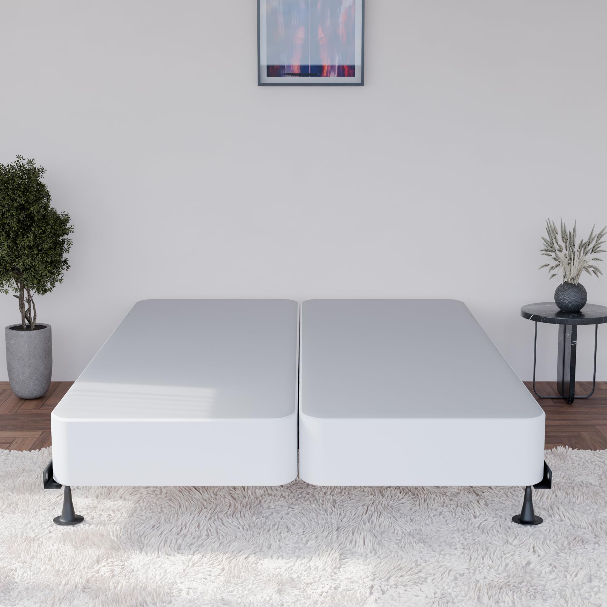 Greaton 4-Inch Sturdy Box Spring for Queen Mattress Support - Durable & Fully Assembled Natural Wood Foundation (White) | Bed Frame Support, Guest Room & Dorm Essentials