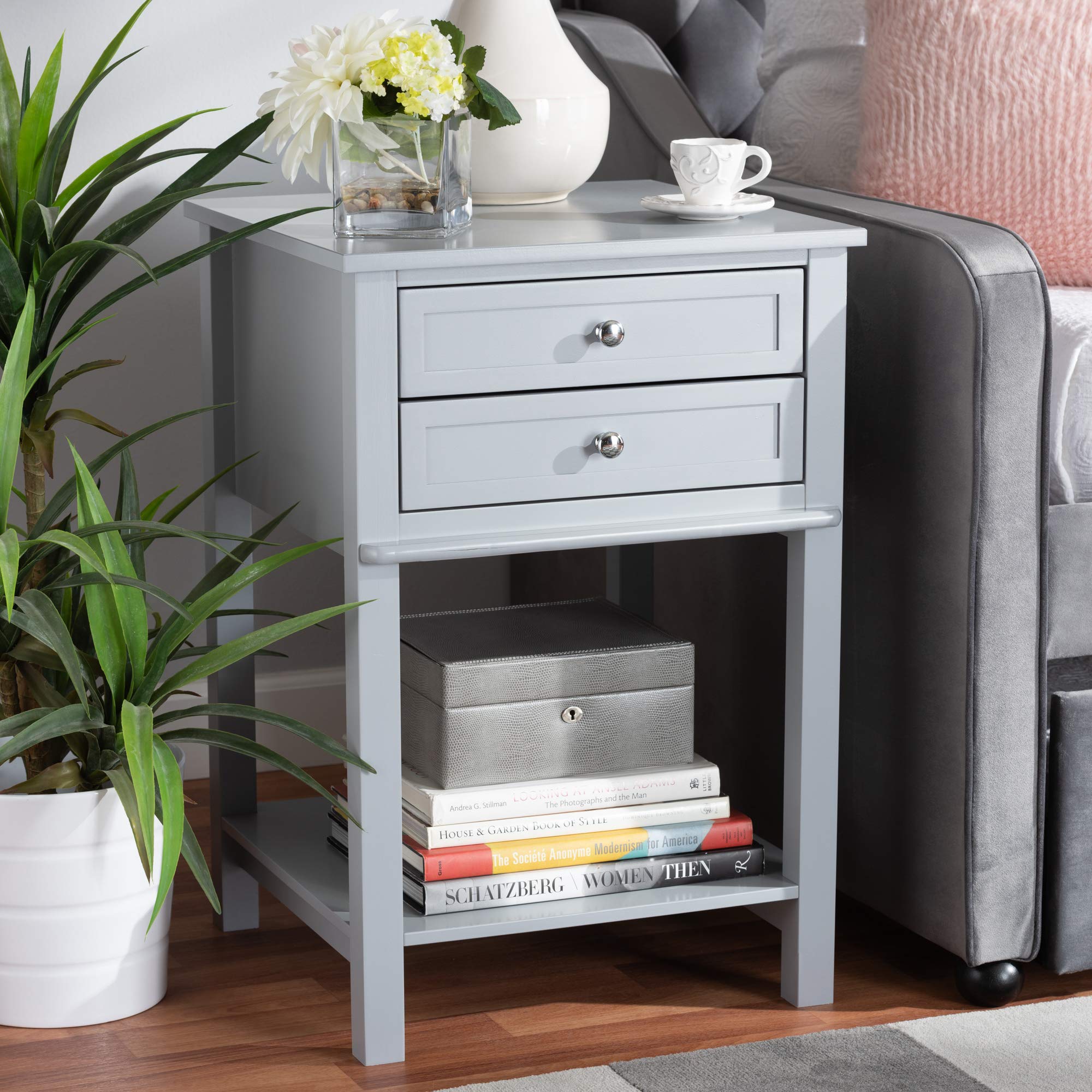 Baxton Studio Modern Nightstand with Drawer - Light Grey Finish for Bedroom Furniture & Home Decor