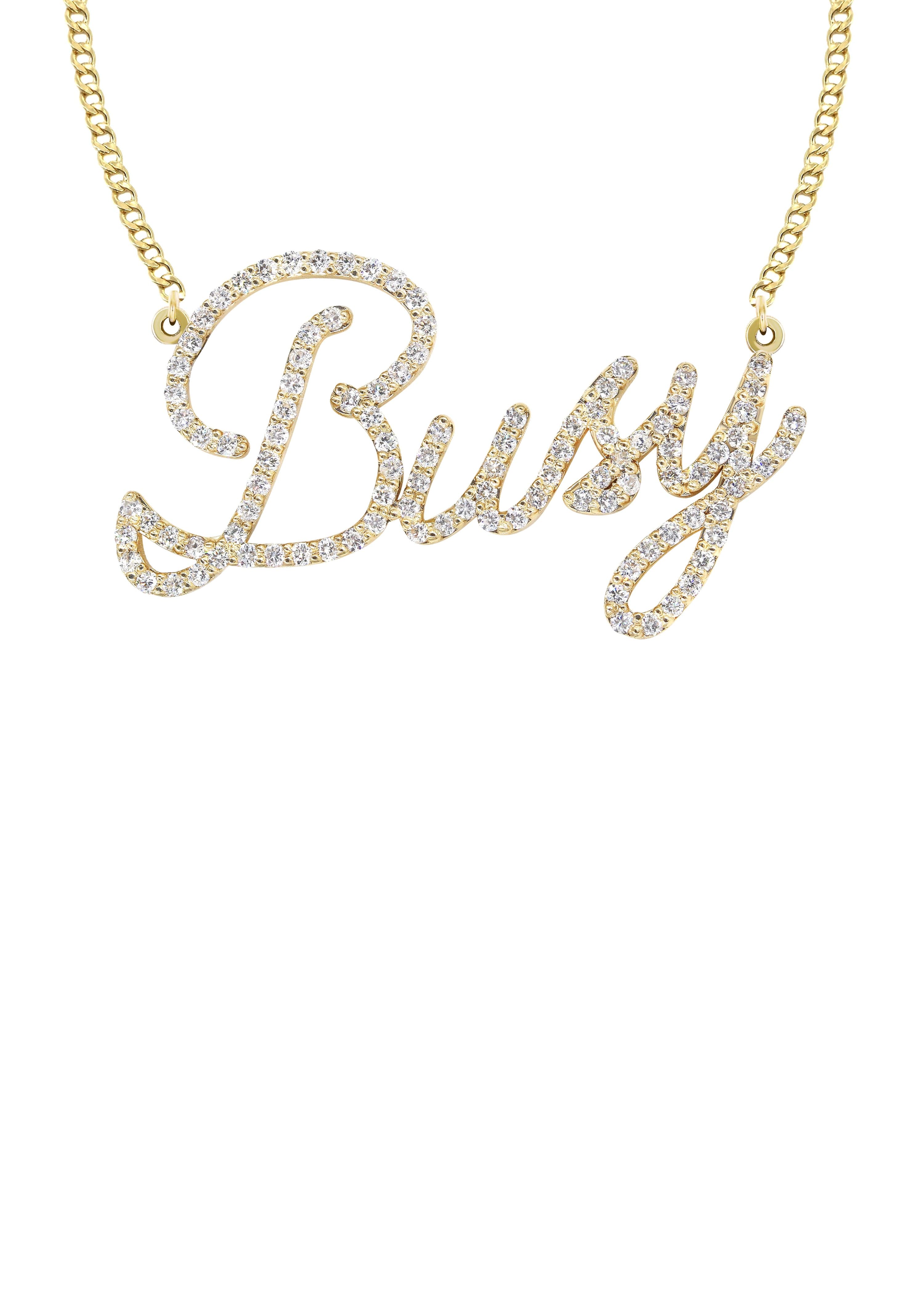 14K Gold Full Diamond Script Name Plate Necklace - Personalized Custom Name Jewelry for Women | Perfect for Birthdays, Anniversaries & Gifts