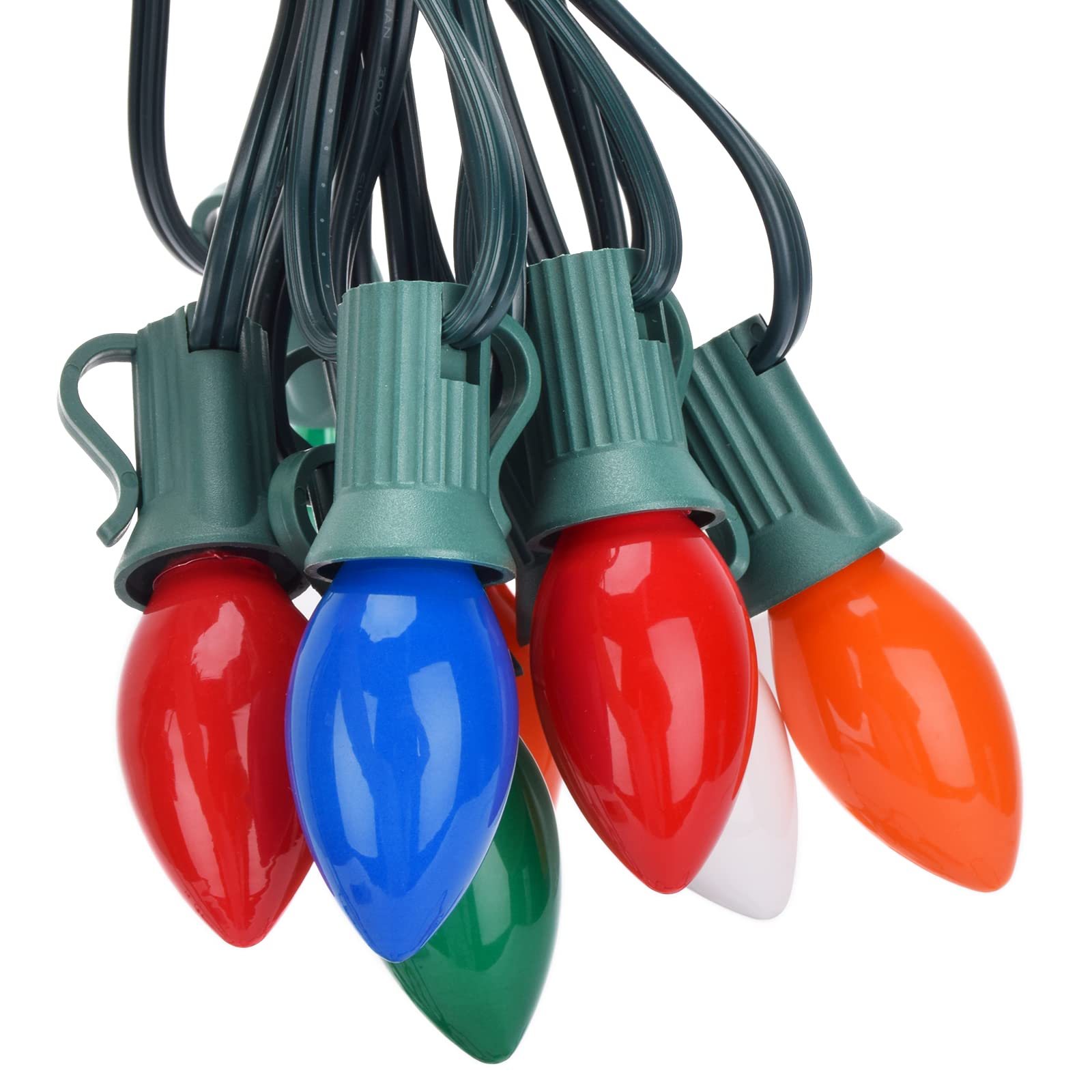 25FT C7 Vintage Christmas String Lights with 27 Multicolor Ceramic Bulbs - Indoor/Outdoor Holiday Decor for Tree, Mantel, Porch & Yard (Green Wire) | Perfect for Christmas, Parties & Winter Weddings