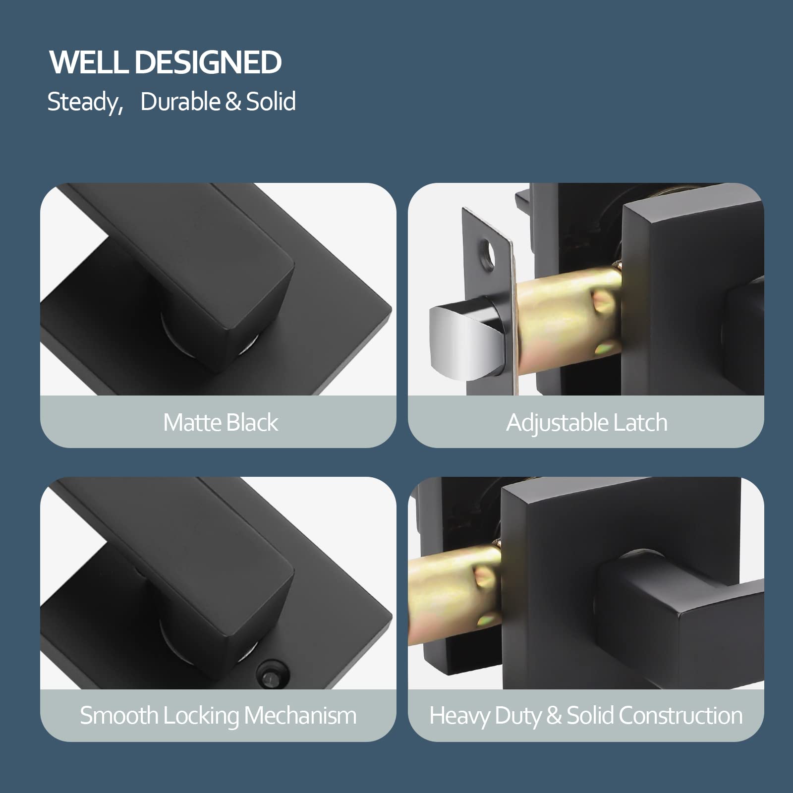 Matte Black Door Handles - Universal Keyless Leverset for Hallway Closets & Interior Doors (1PC) - Perfect for Home & Office Use