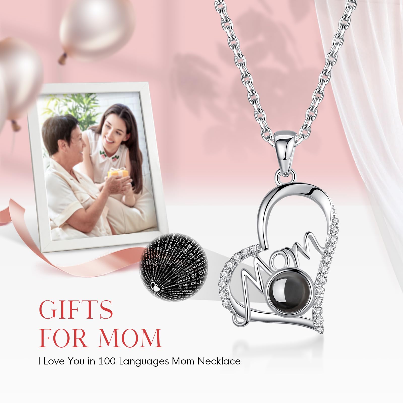 NEWNOVE Preserved Real Red Rose Gift Set with Mom Necklace - Perfect Mother's Day, Christmas & Birthday Present for Her - Elegant Home Decor & Romantic Keepsake