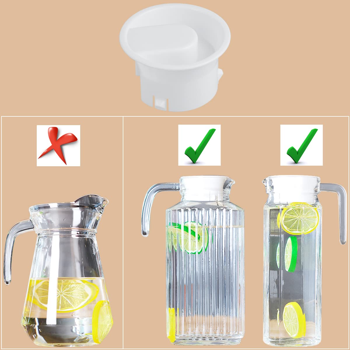 4-Piece Glass Water Pitcher Lids - Replacement Stoppers & Caps for Glass Jugs, Bistro Pitchers - Airtight & Durable White Pitcher Lids - Perfect for Iced Tea, Lemonade, and Water Dispensers at Home, Restaurants, or Cafes