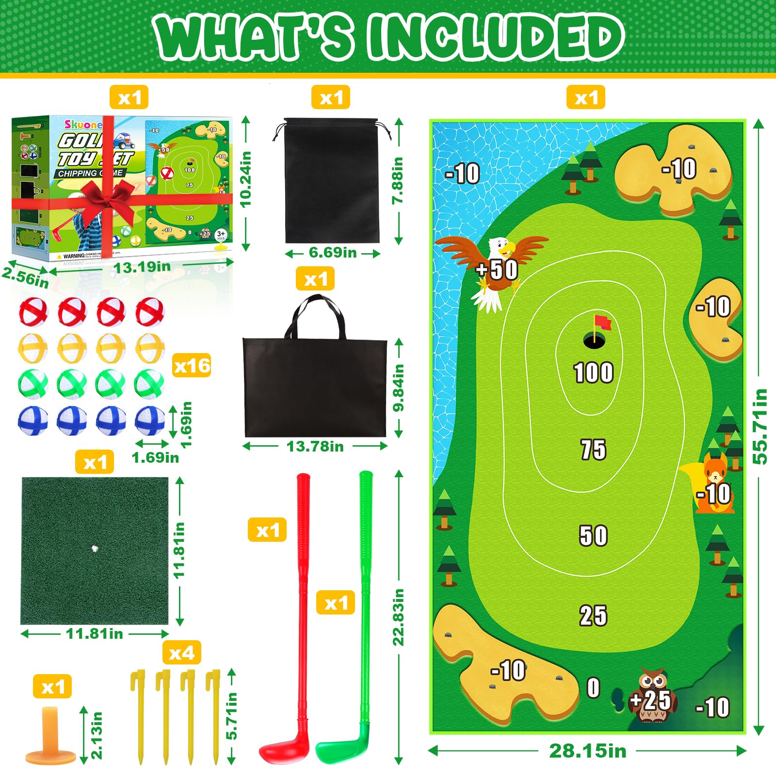 Sticky Golf Chipping Practice Set with 2 Clubs - Fun Indoor/Outdoor Golf Toy Game for Kids & Adults Ages 3-8 - Perfect for Backyard Practice, Family Bonding & Birthday Gifts