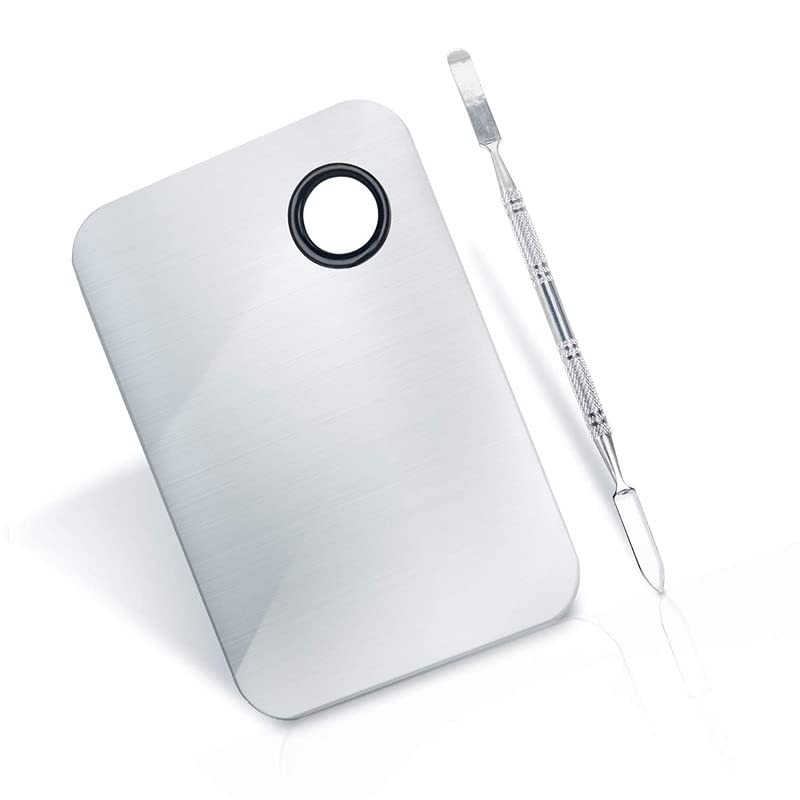 Shidara Professional Stainless Steel Makeup Mixing Palette with Spatula - Artist Tool for Foundation, Nail Art & Cosmetic Mixing | Durable Metal Tray for Makeup Artists & Nail Technicians | Perfect for Salon, Home Use & Professional Makeup Kits