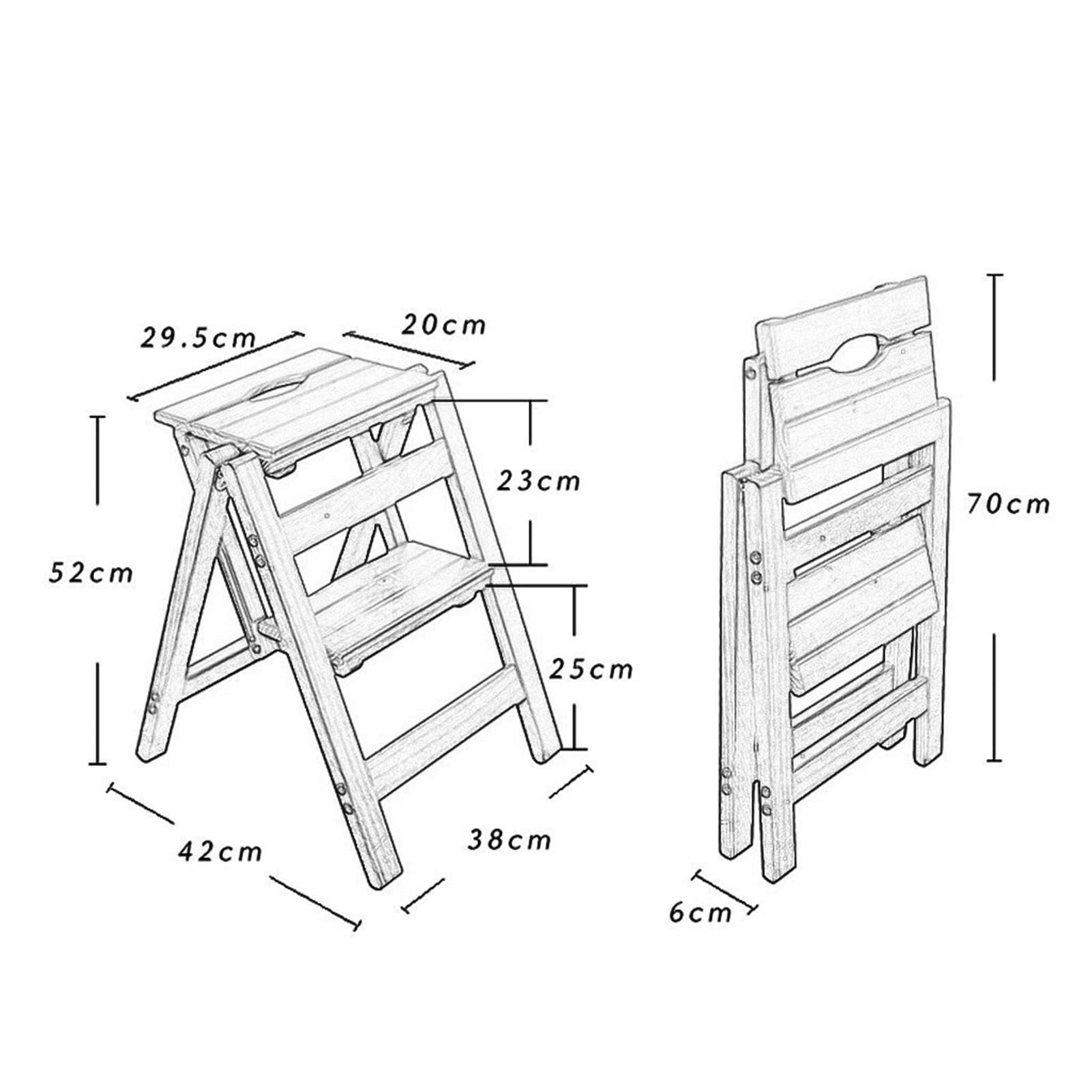 XHALERY Portable Wooden Folding Step Stool Ladder - 2 Step Foldable Ladder with Chair Function for Home, Office, Flower Shelf & Storage Use - Perfect for Kitchen, Bathroom, Gardening and DIY Projects