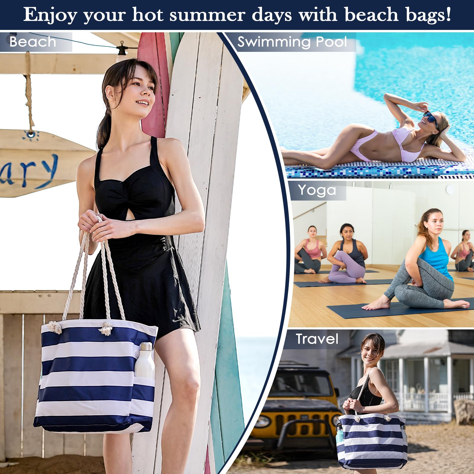 Waterproof Sandproof Beach Tote Bag for Women - Large Zippered Swim Pool Bag with Pockets | Perfect for Beach, Pool, Travel & Gym