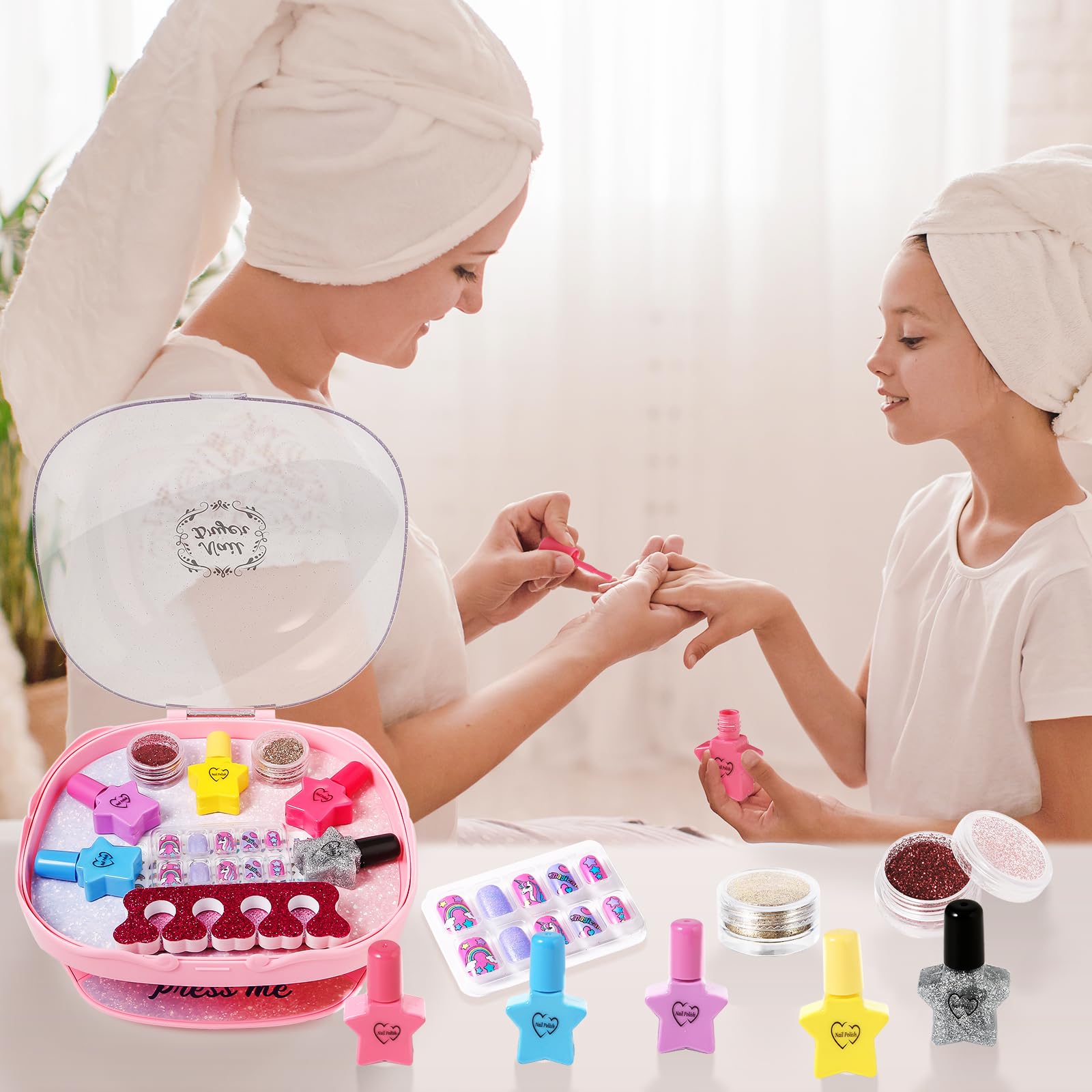**Girls Nail Polish Set - 12 Colors Non-Toxic Nail Polish Kit with Nail Dryer, Fake Nails, Glitter & Toe Separator - Perfect Birthday Gift for Girls Ages 5-10 - Fun Nail Art for Kids Parties & Playtime**