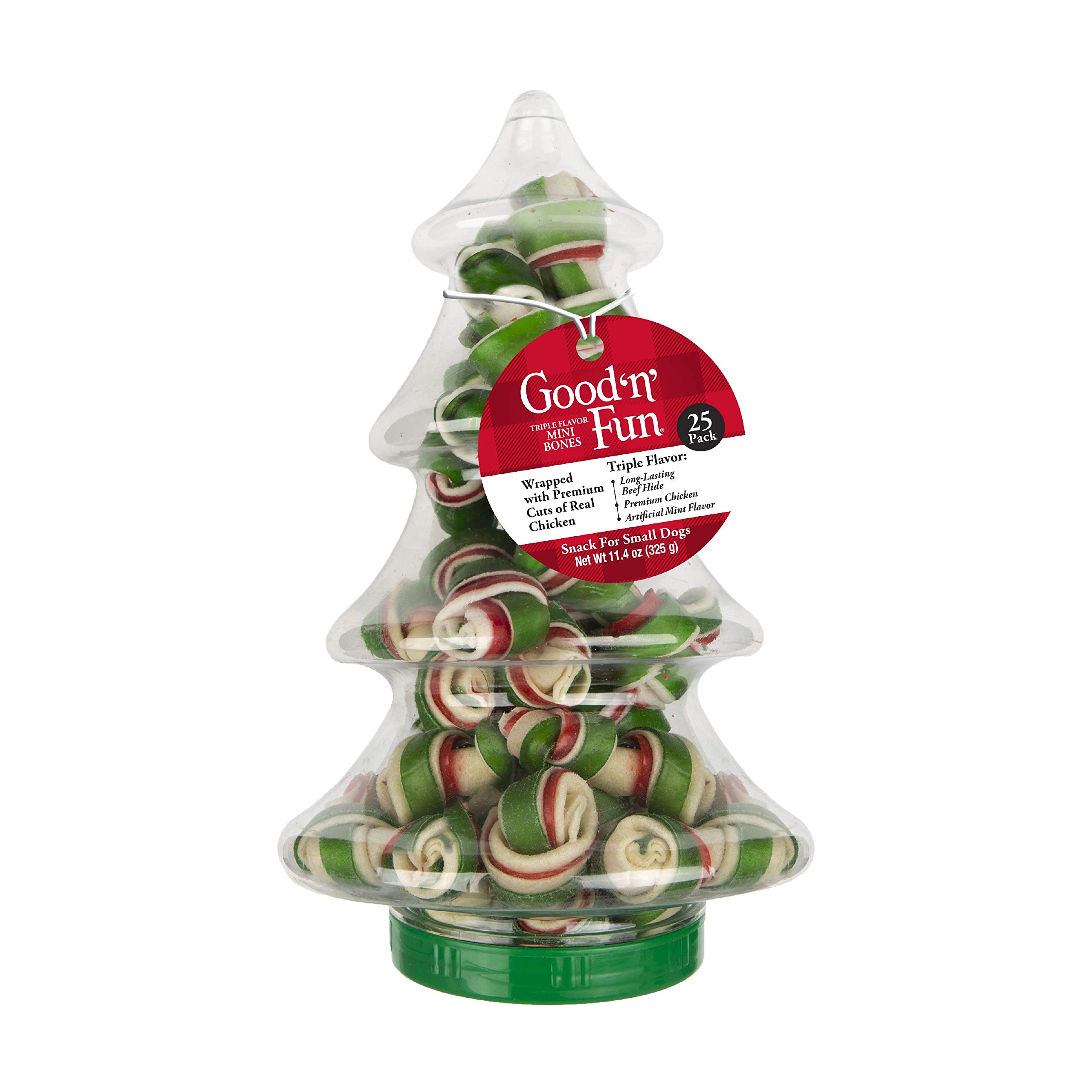 Good'n'Fun Triple Flavor Mini Bones Holiday Dog Treats - 25 Count (Pack of 6) | Natural Chew Snacks for Small Dogs | Perfect for Christmas Stocking Stuffers & Training Rewards
