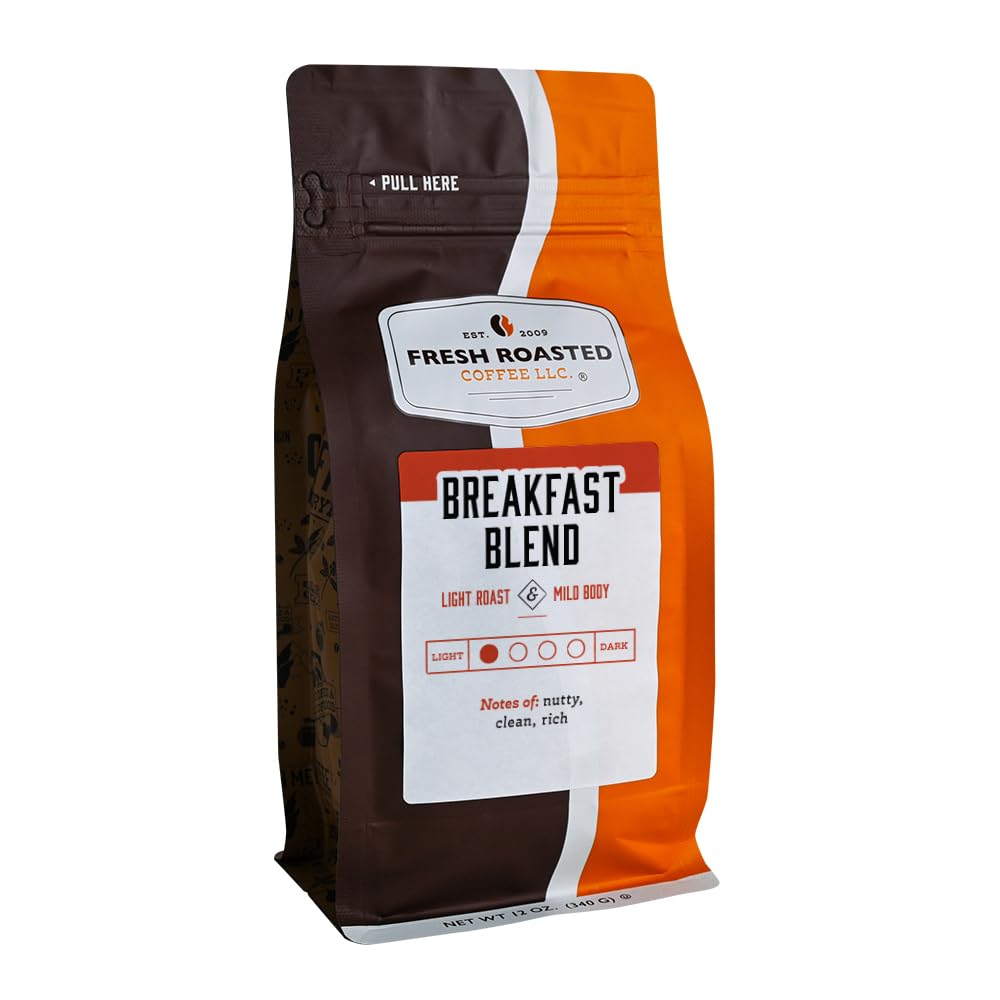 Fresh Roasted Breakfast Blend Coffee - Light Roast, Kosher Certified, 12 oz Ground Coffee for Morning Brew & Office Use