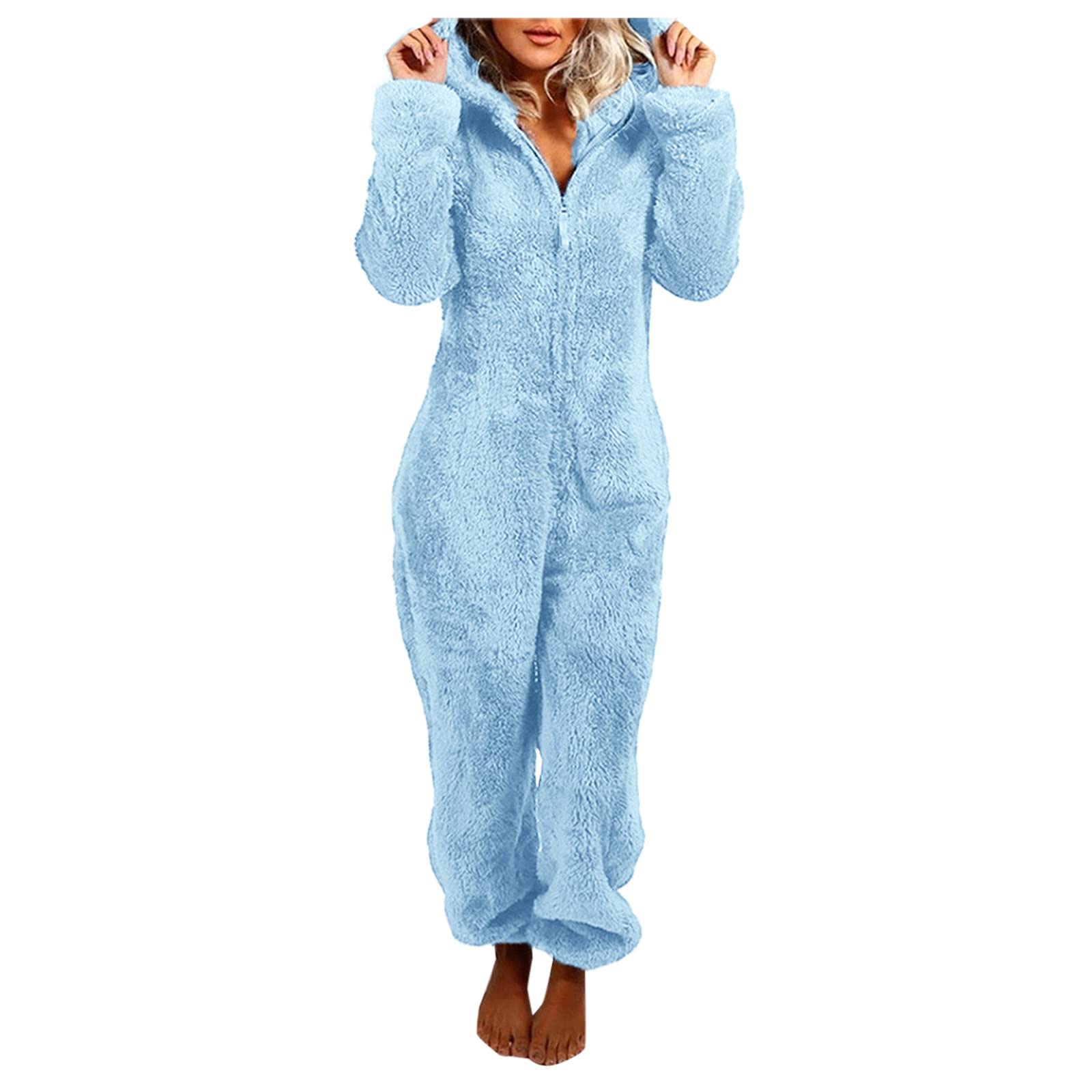 Women's Long Sleeve Hooded Jumpsuit Pajama Set - Unisex Adult Sleepwear & Loungewear for Men and Women | Cozy Homewear, Casual Outfit & Sleep Comfort
