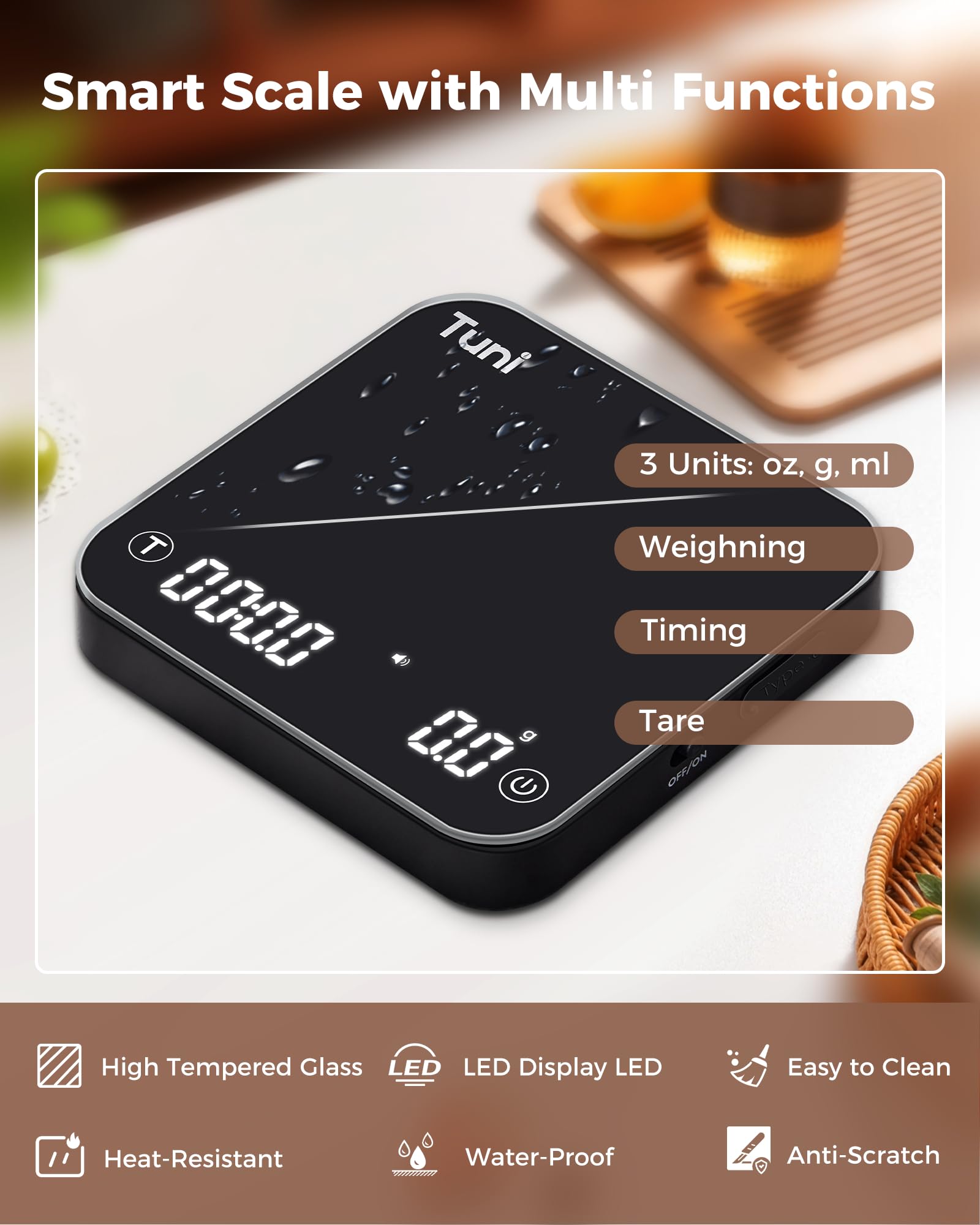 Premium Tuni G1 Electric Coffee Grinder & S1-BP Digital Mini Coffee Scale Set - Perfect for Espresso, French Press, and Home Brewing