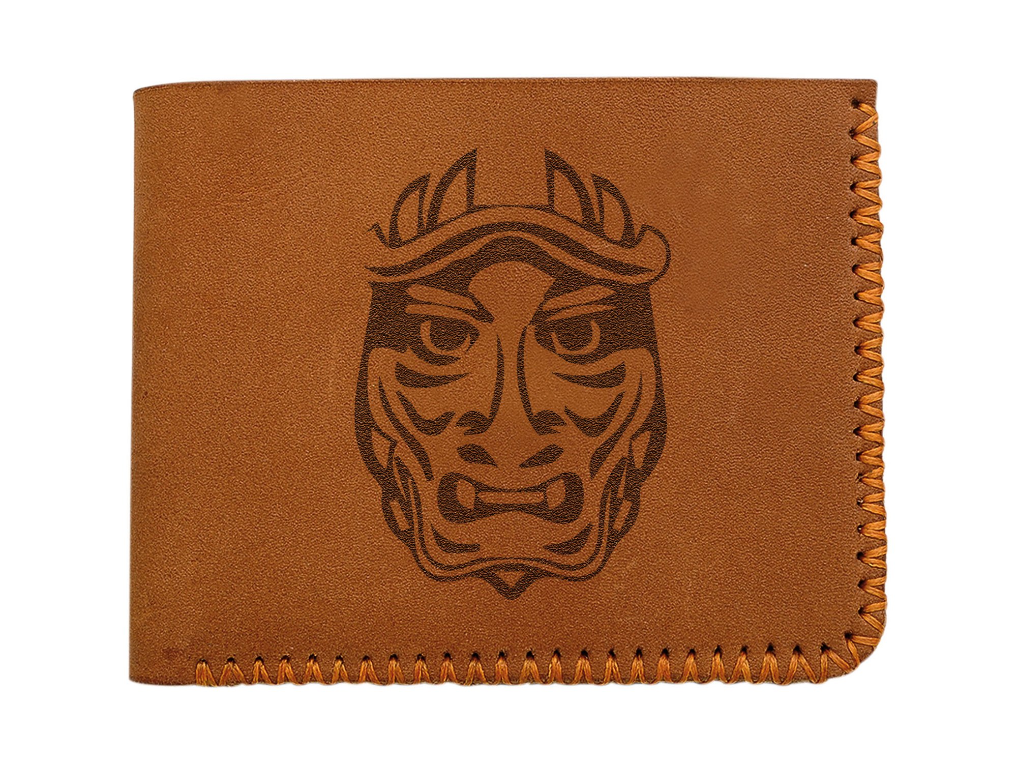 Handmade Genuine Leather Tribal Mask Wallet for Men - Pull-Up Design with RFID Protection - Perfect for Travel, Gifts & Everyday Use