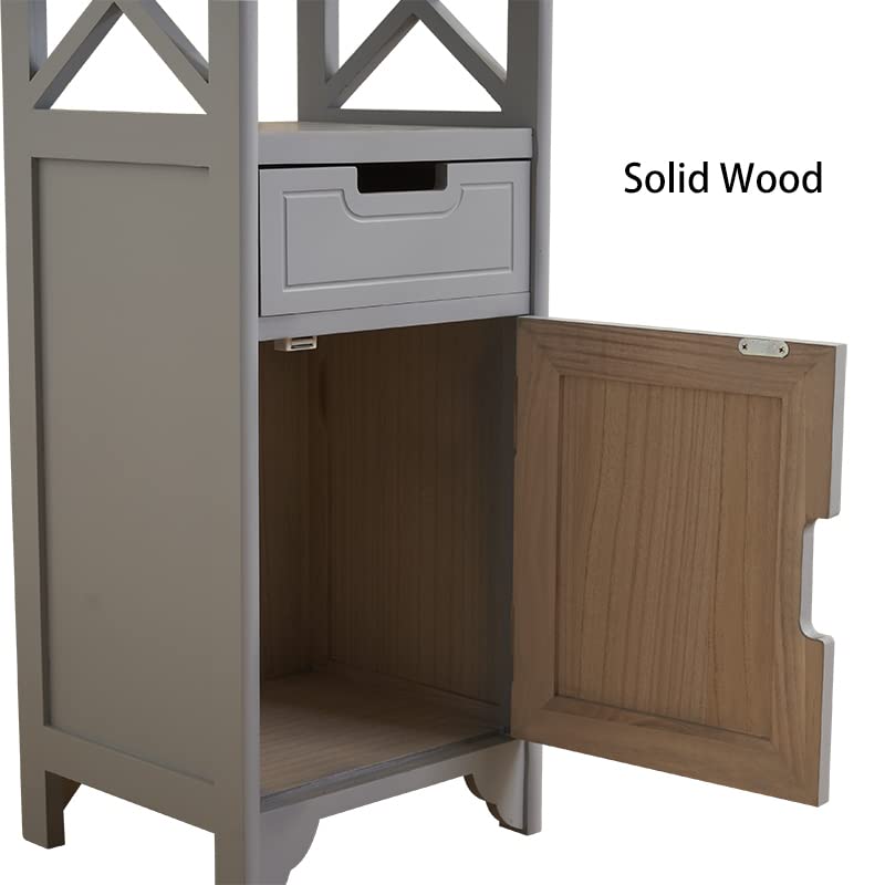 Tall Nightstand with Shelf & Drawer - Fully Assembled Narrow End Table with Door for Bedroom, Bathroom, Entryway - Gray - Perfect for Small Spaces & Storage Solutions