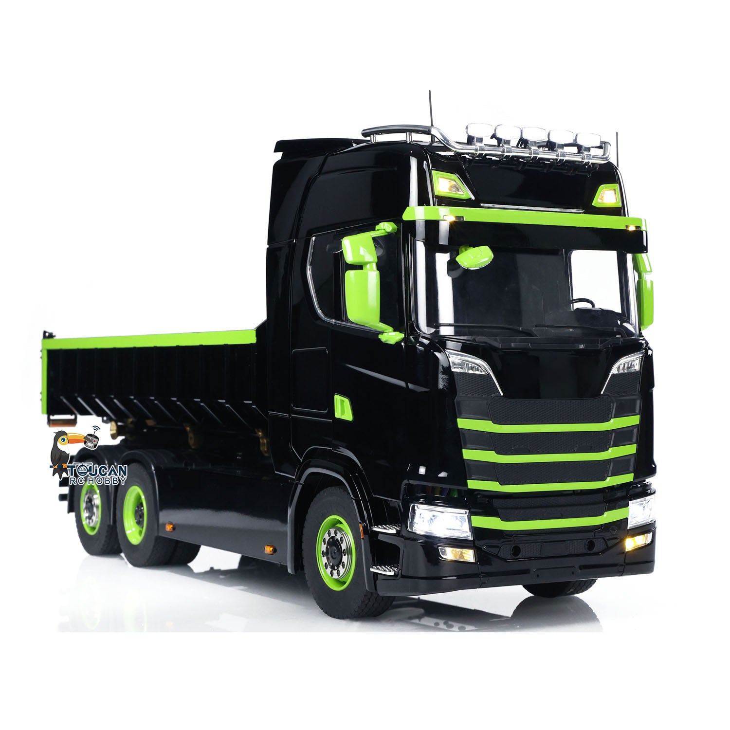 1/14 Scale 6x6 Hydraulic RC Dump Truck - Metal Radio Controlled Roll Off Dumper with Rear Axle Lifting, 3-Speed Transmission & LED Light System - Perfect for Construction Site Play, Off-Road Adventure & Collectors Display