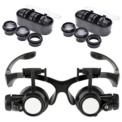 10X-25X Magnifying Glasses with LED Light - 4 Interchangeable Lenses for Jewelry Repair, Watchmaking & Electronics - Hands-Free Headband Magnifier for Hobbyists & Professionals