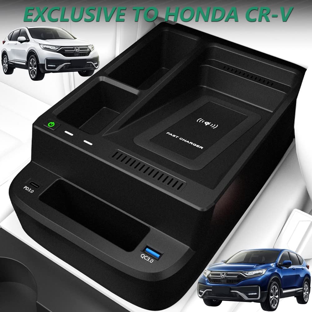 Fast Wireless Car Charger for Honda CR-V/CRV Hybrid 2017-2022 | 15W Qi Fast Charging Pad & Center Console Organizer | Perfect for iPhone, Samsung & Android Phones | Ideal for Commuting, Road Trips & Daily Driving