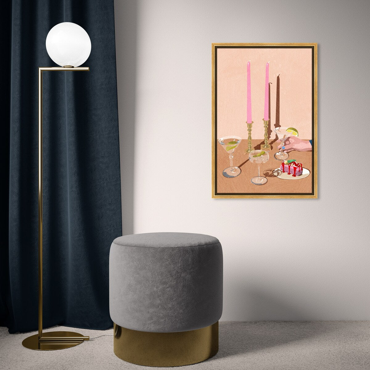Elegant Pink Framed Canvas Wall Art Print - Modern Dessert & Drinks Painting for Dining Room Decor | Perfect for Kitchen, Cafe & Home Interior Design