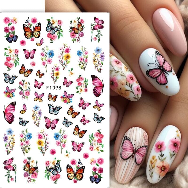 3D Yellow Butterfly Flower Nail Stickers F1095 - Elegant Nail Art Decals for Manicure, Perfect for Parties, Weddings & Special Occasions