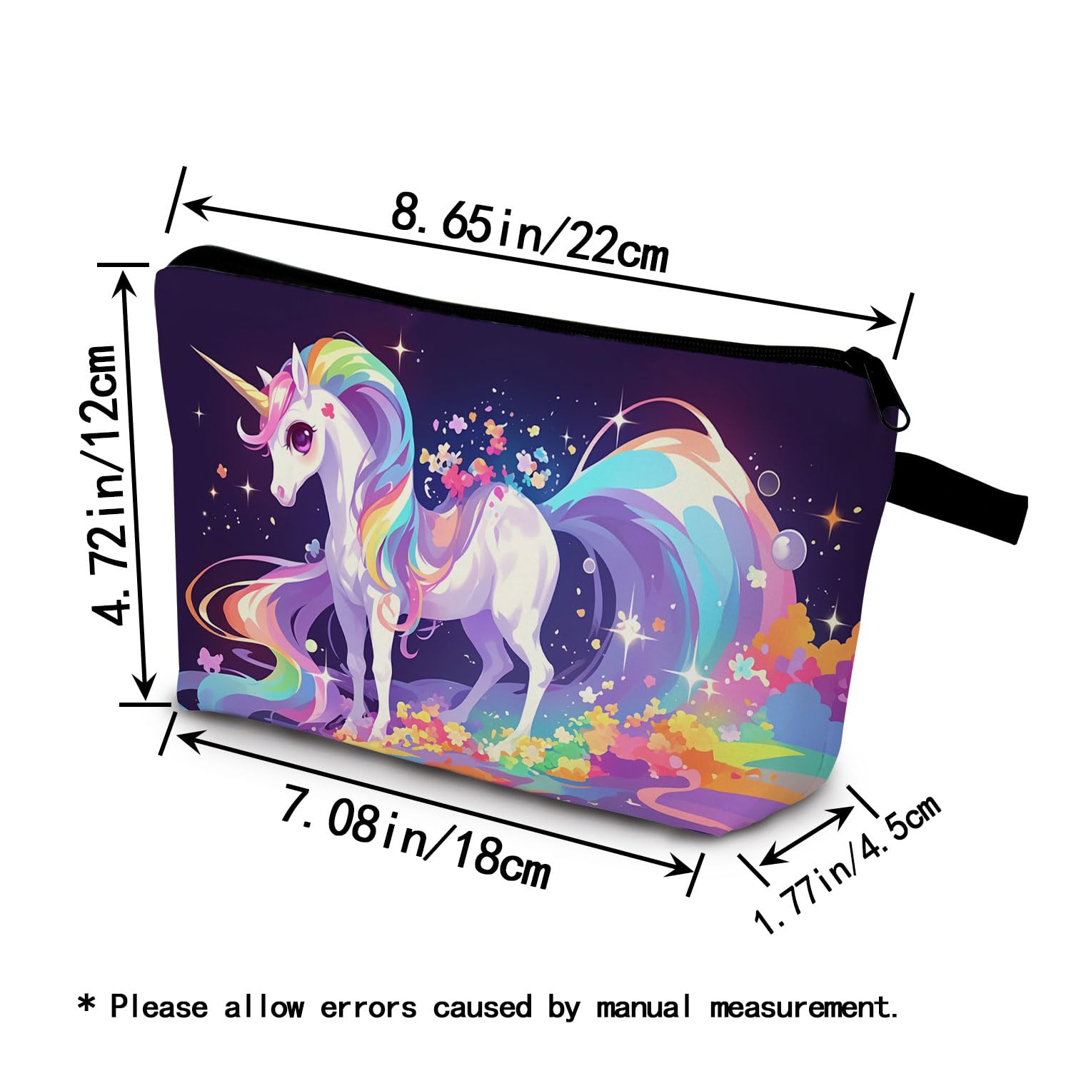 **Cute Rainbow Unicorn Print Makeup Bag with Zipper - Small Cosmetic Organizer for Women & Girls - Perfect Birthday Gift for Unicorn Lovers - Great for Travel, School, or Daily Beauty Essentials**