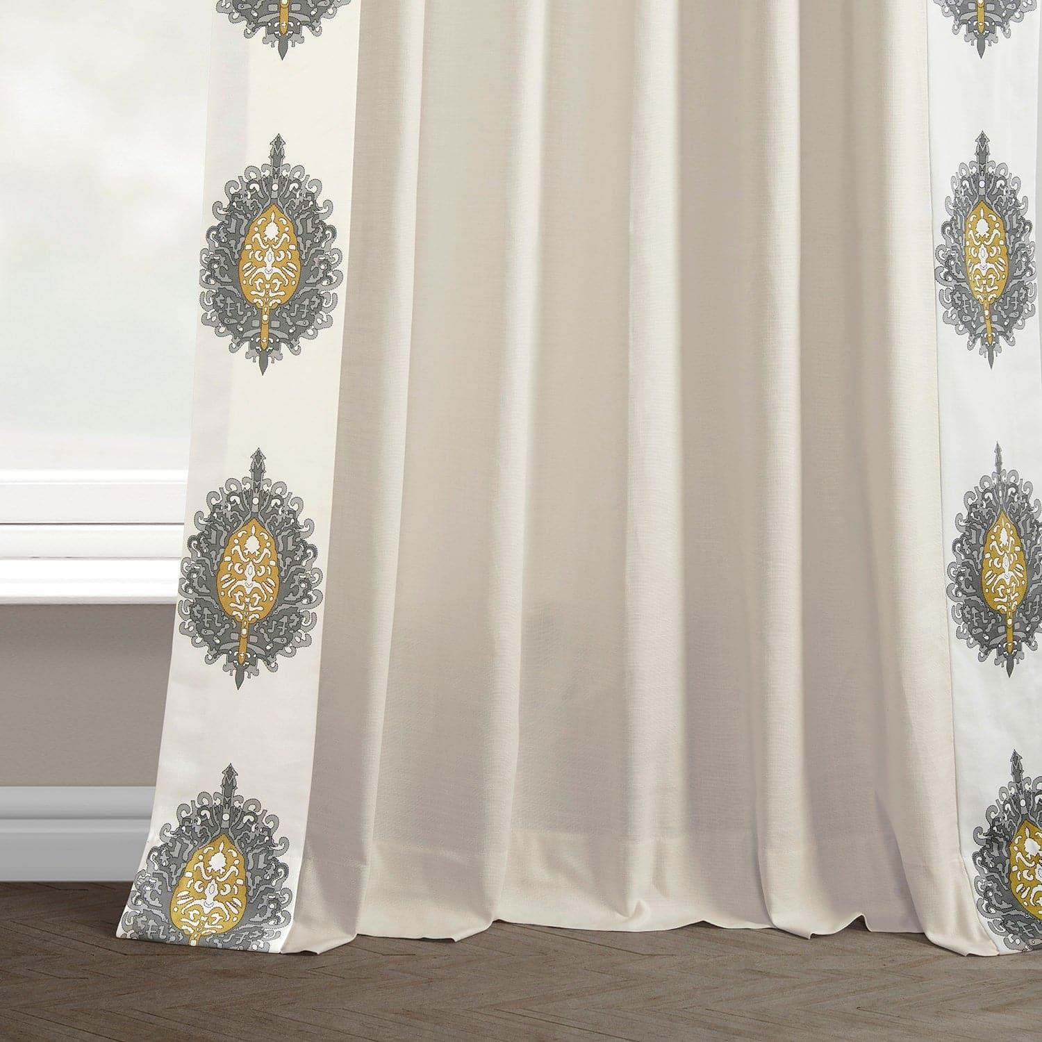 Mayan Gold Bordered Cotton Curtains - Handwoven Ethnic Window Drapes for Living Room, Bedroom & Boho Home Decor