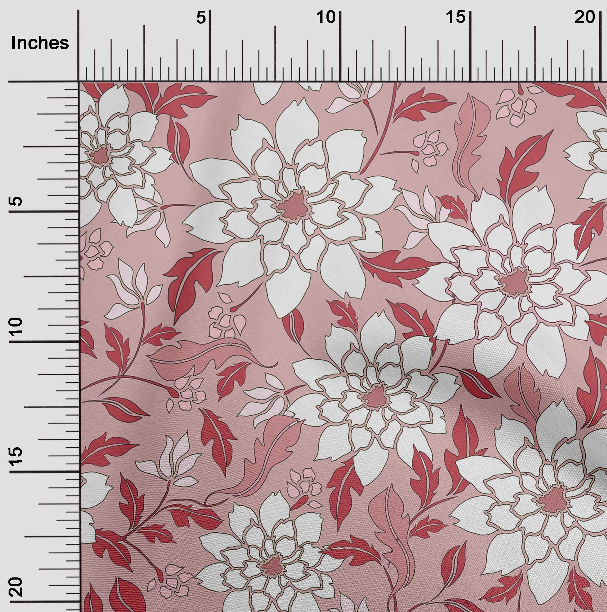 oneOone Polyester Spandex Floral Print Fabric - Light Pink Retro Dress Material 56