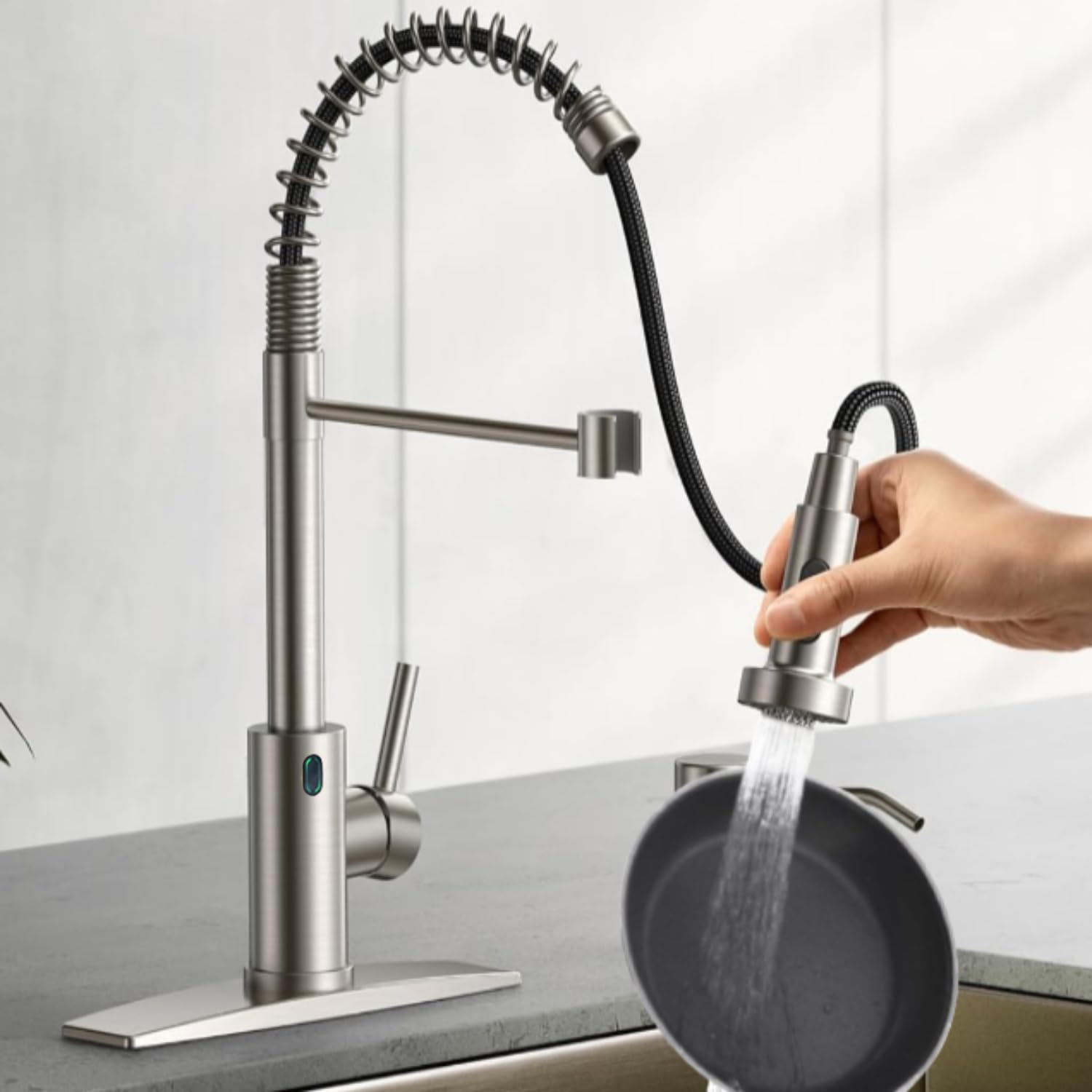 Smart Motion Sensor Touchless Kitchen Faucet with 3-Mode Pull Down Sprayer - Brushed Nickel, Ceramic Valve, 1 or 3 Hole Installation (17.79
