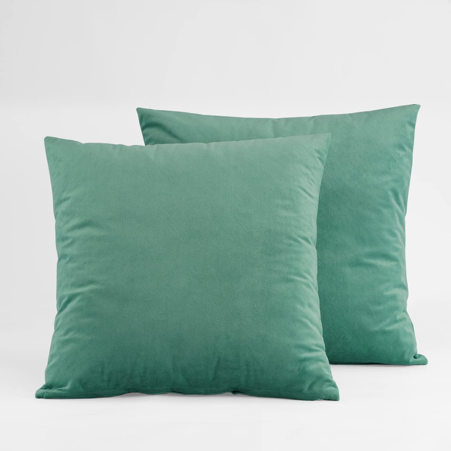 Premium Velvet Cushion Cover Set (18x18 Inches) - Aqua Mist - Signature Soft Fabric for Sofa, Bed & Home Decor - Pair of 2 - HPD Half Price Drapes VPCH-140803-CC18PR - Perfect for Living Room, Bedroom & Cozy Spaces