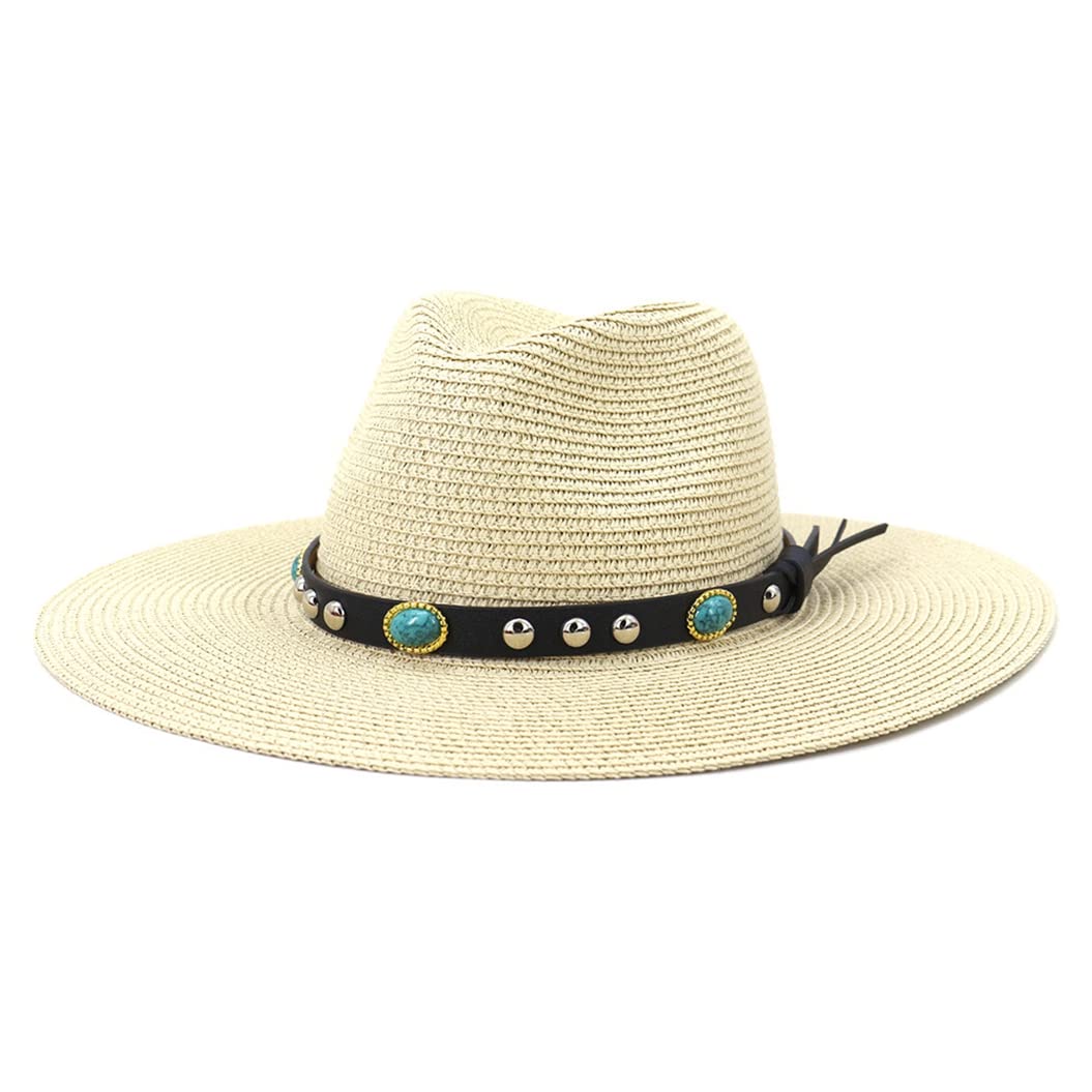 Vintage Straw Sun Hat for Women & Men - Wide Brim Beach Hat Summer Sun Protection Panama Bucket Hat in Cream | Perfect for Beach Vacations, Pool Parties & Outdoor Activities