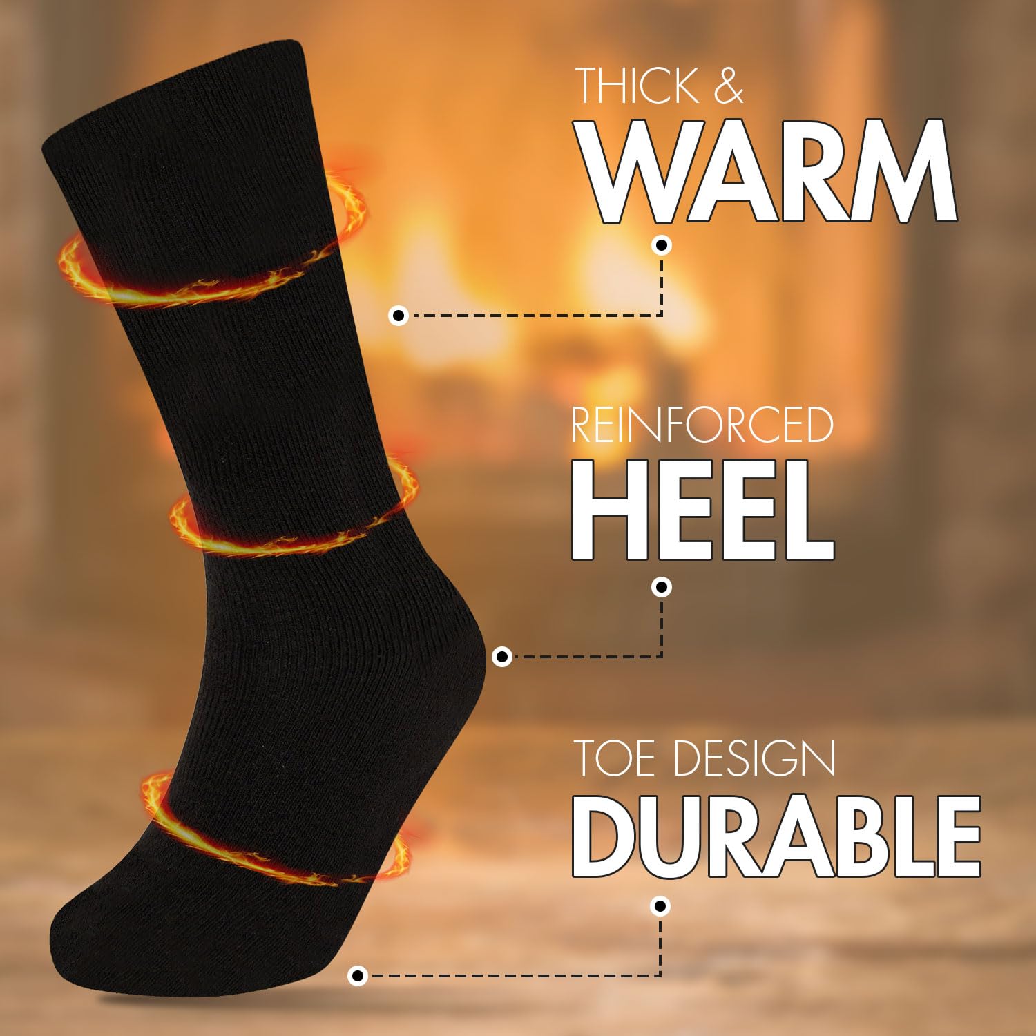 HiFEN® 3 Pairs Mens Thermal Socks - Extra Thick Winter Boot Socks for Men - Black Warm Heated Socks Multipack for Hiking, Skiing & Cold Weather Outdoor Activities