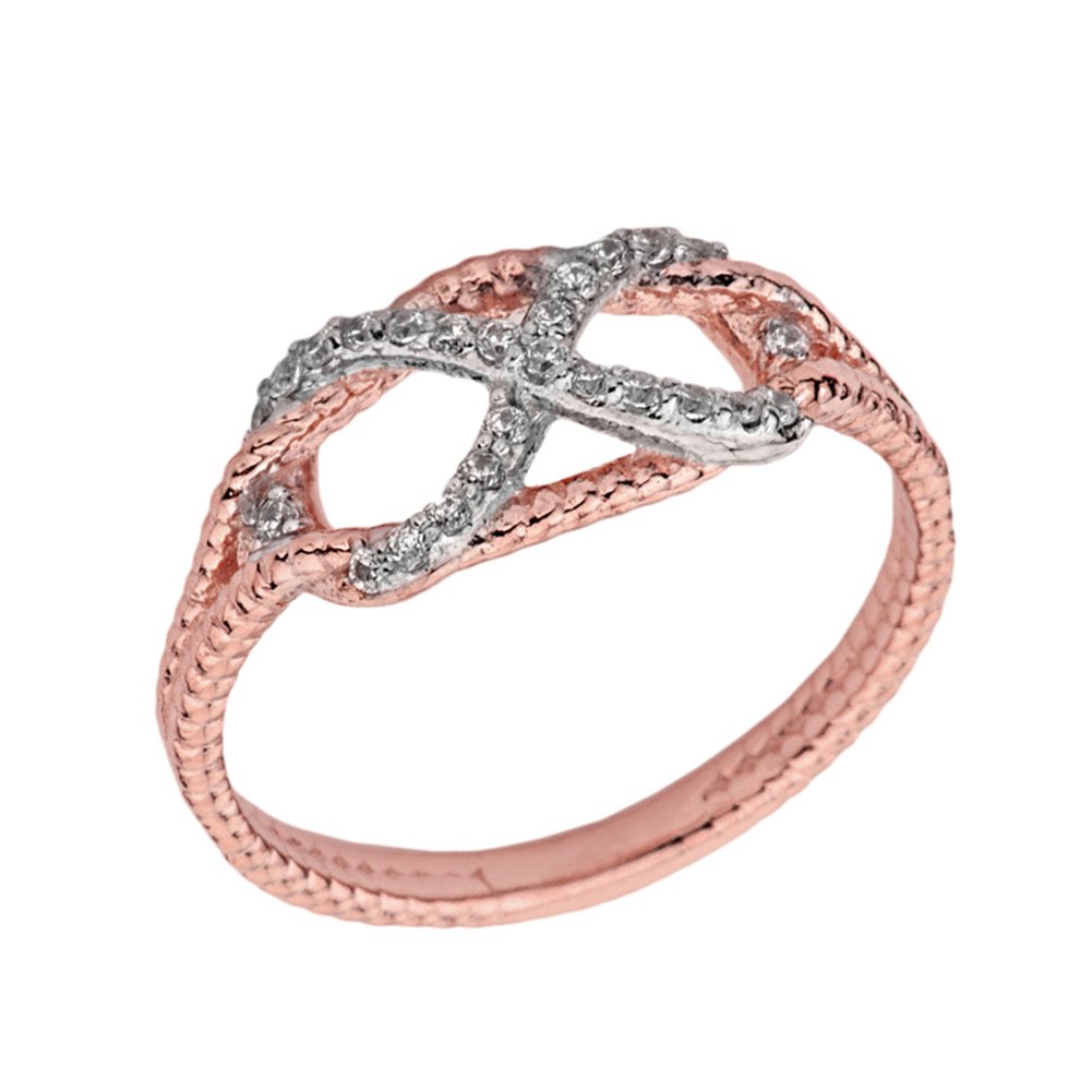 10k Two-Tone Rose Gold CZ Infinity Knot Ring - Elegant Promise & Engagement Ring for Women, Perfect for Anniversaries, Valentine's Day & Special Occasions