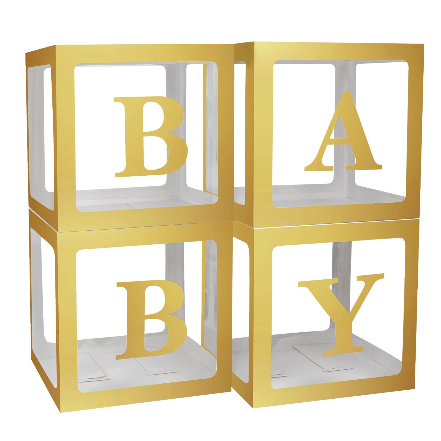 Baby Shower Balloon Boxes with Letters - 4 Transparent Gender Reveal Decorations for Boys & Girls Birthday, Wedding Party (Gold) | Perfect for Baby Showers, Gender Reveal Parties & Wedding Decorations