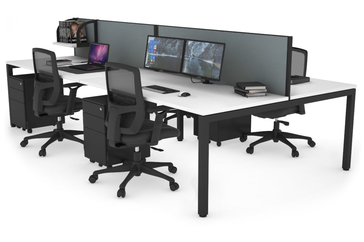 Quadro Square Legs 4-Person Office Workstation Desk - 1600L x 800W with Cable Management Scallop - Perfect for Collaborative Workspaces & Open Office Environments