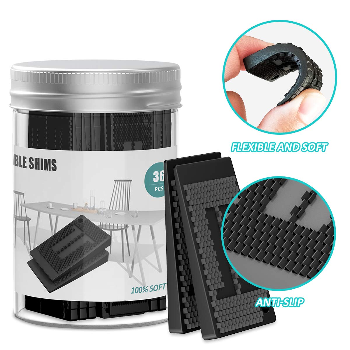 36-Piece Plastic Shims for Leveling - Strong & Durable Furniture Wedges for Tables, Chairs, Cabinets & Table Legs | DIY Adjustable Levelers for Home & Restaurant Use | Perfect for Uneven Floors & Wobbly Furniture