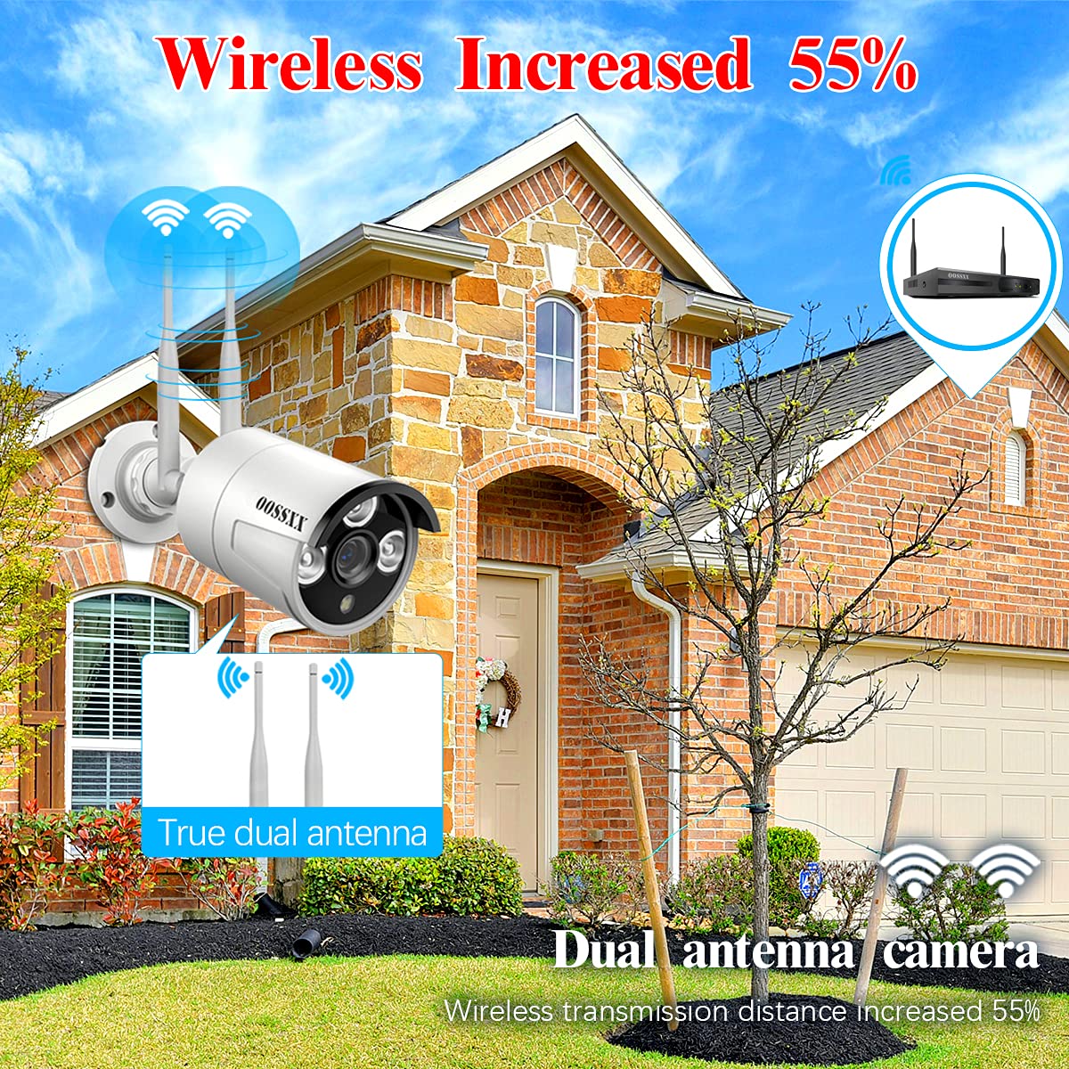 OOSSXX 3.0MP Wireless Security Camera with Audio & Night Vision - IP67 Waterproof WiFi Surveillance System for Indoor/Outdoor Home & Business Protection - Ideal for Baby Monitoring, Pet Watching, and Property Security