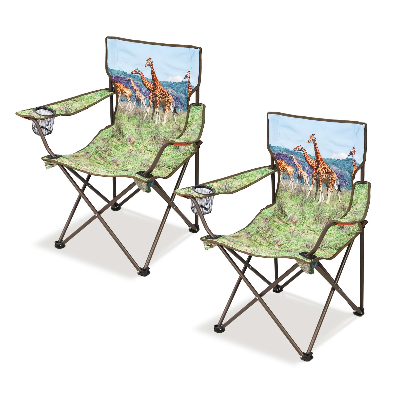 Northroad 2-Pack Portable Folding Camping Chairs - Lightweight Collapsible Hunting Chairs with Animal Print Design for Outdoor, Travel, Beach, Fishing, Picnics, Backyard, and Garden Use - Perfect for Camping Trips, Tailgating, and Outdoor Adventures