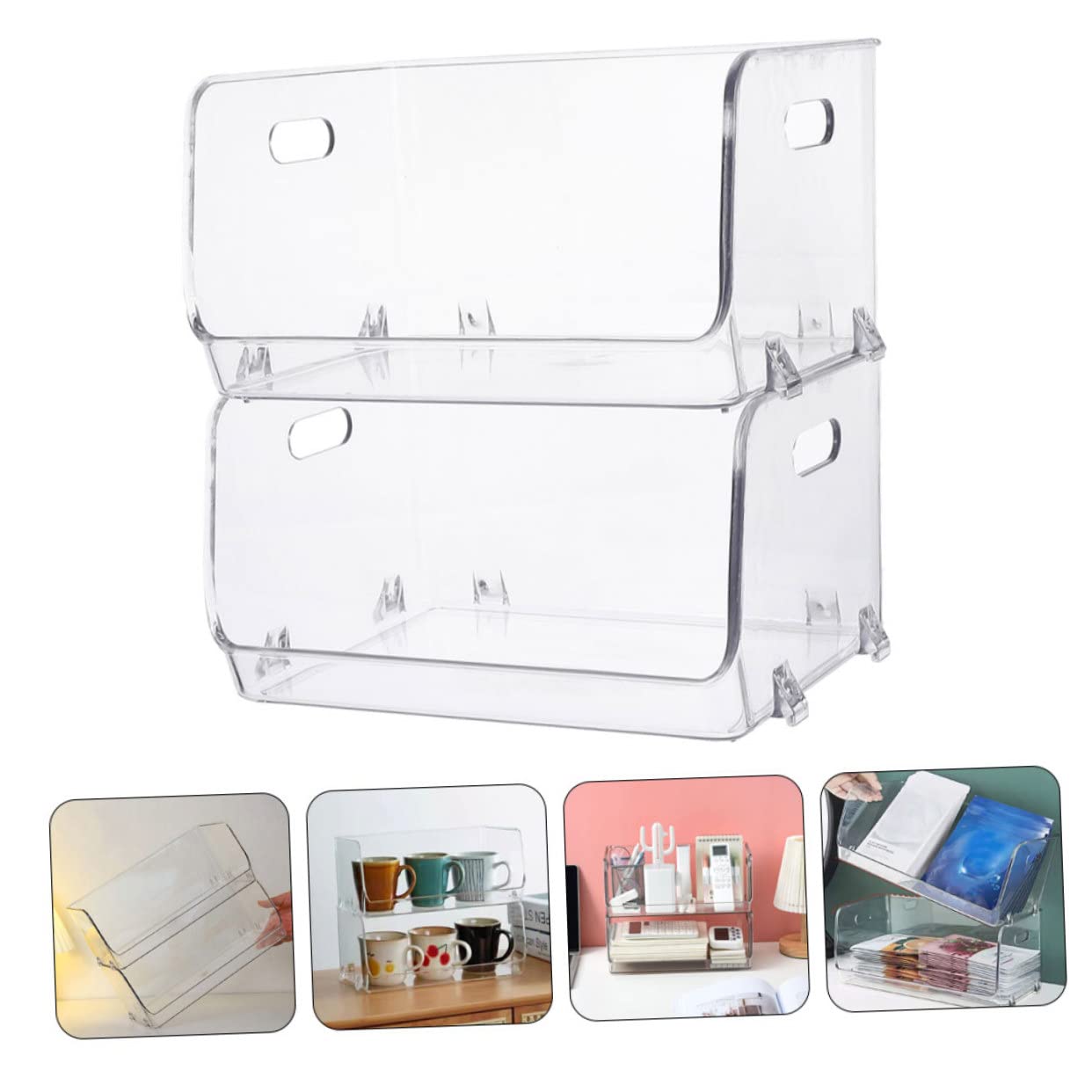 RORPOIR 4-Piece Clear Double Storage Rack Organizer Bins - Perfect for Makeup, Pet Supplies & Home Organization | Space-Saving Bathroom, Bedroom & Closet Storage Solution