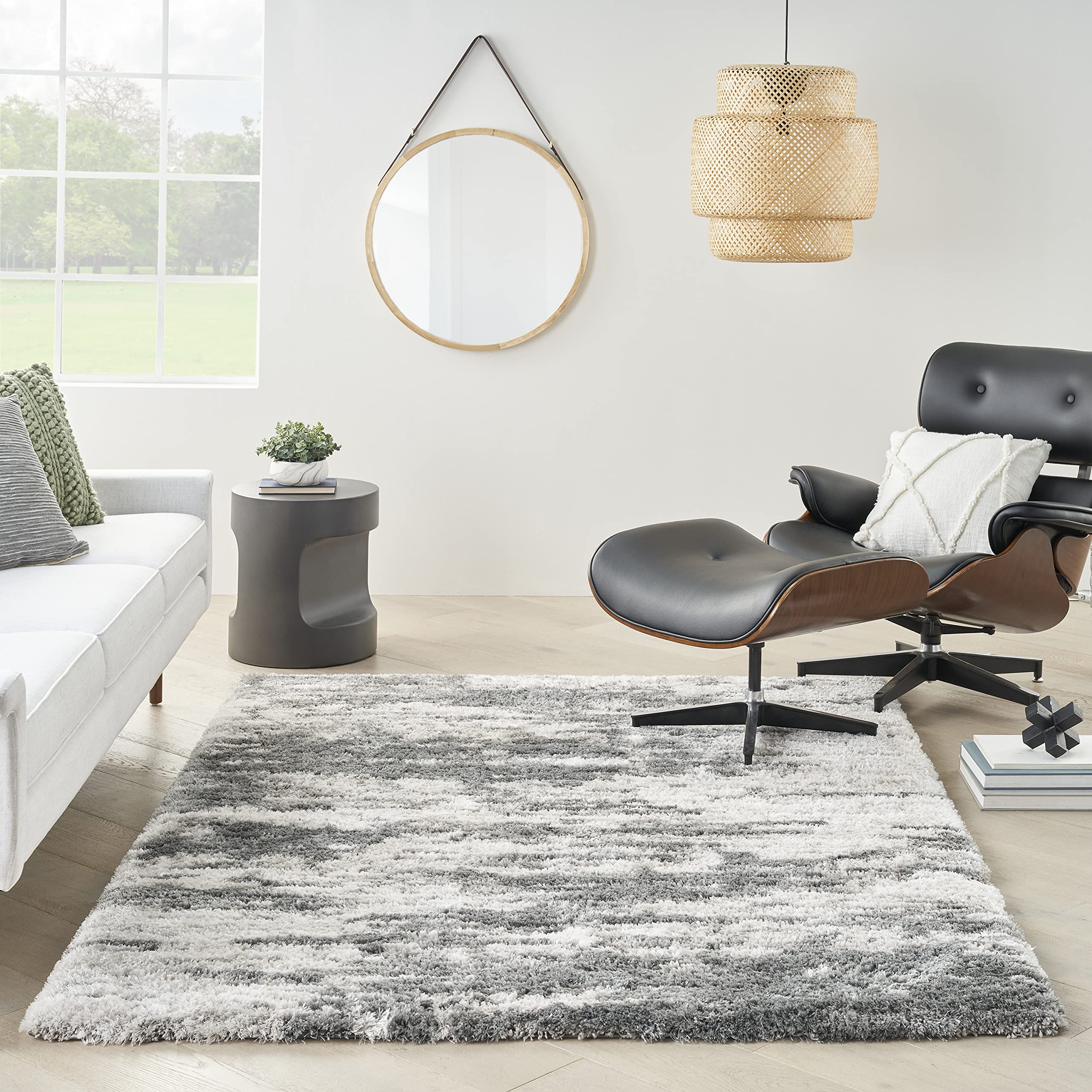 Nourison Luxurious Shag Charcoal/Ivory 4' x 6' Area Rug - Soft Plush, Easy Clean, Non-Shedding, Stain Resistant for Bedroom, Living Room, Dining Room & Kitchen Decor (4x6) - Perfect for Cozy Home, Apartment and Office Spaces