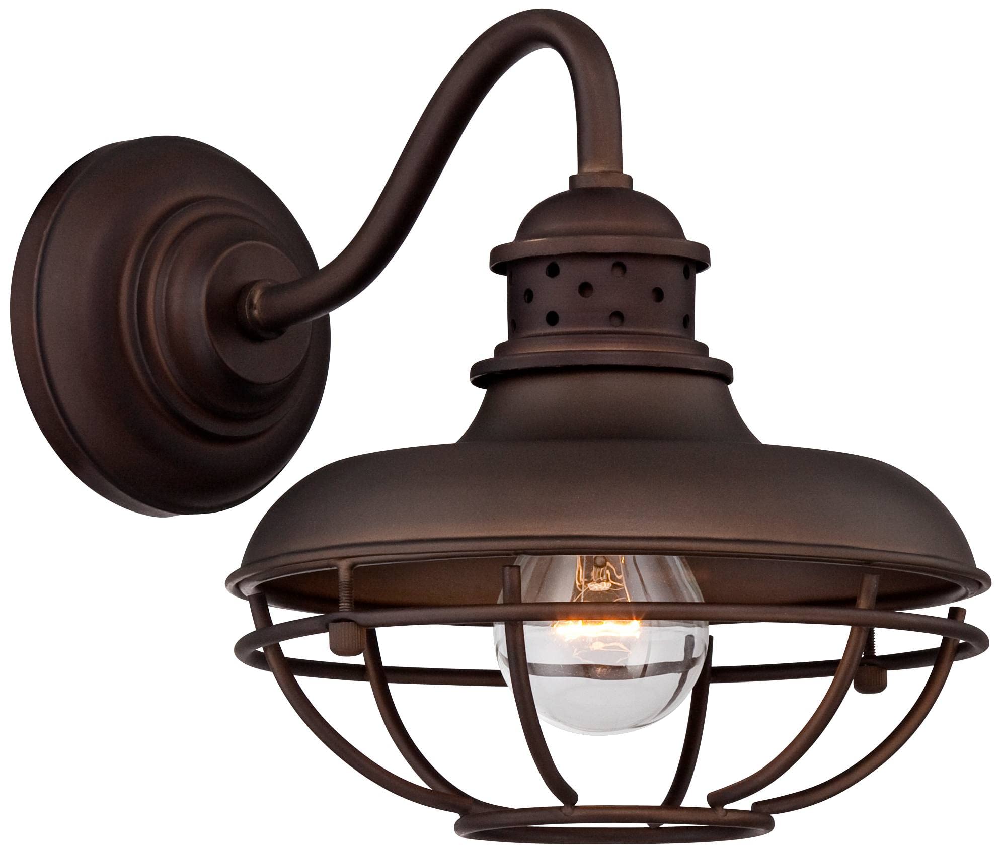Franklin Iron Works Rustic Farmhouse Outdoor Barn Lights - Set of 2, Oil Rubbed Bronze Gooseneck Wall Sconces, 9