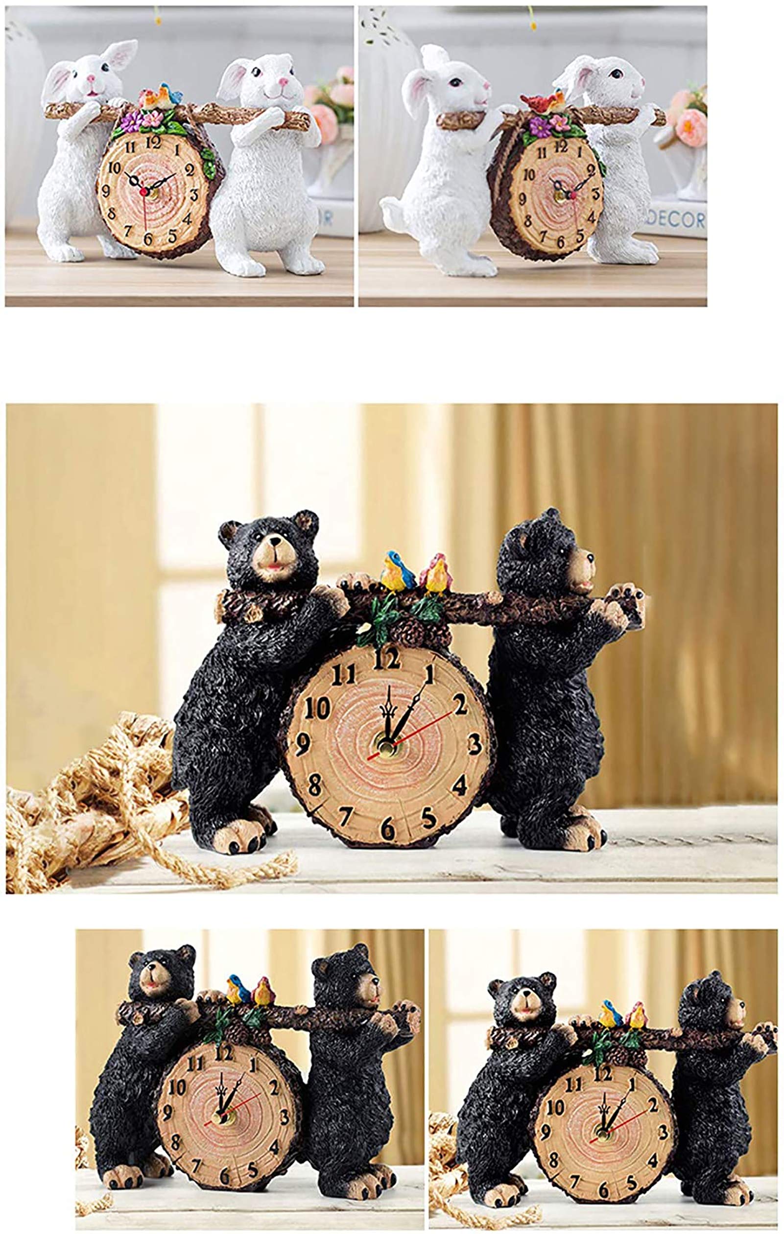 Gaone 8-Inch Silent Bear Animal Clock - Non-Ticking Desktop & Mantle Clock for Home, Bedroom, Office Decor | Perfect Gift for Kids, Creative Salon & Workspace Decoration