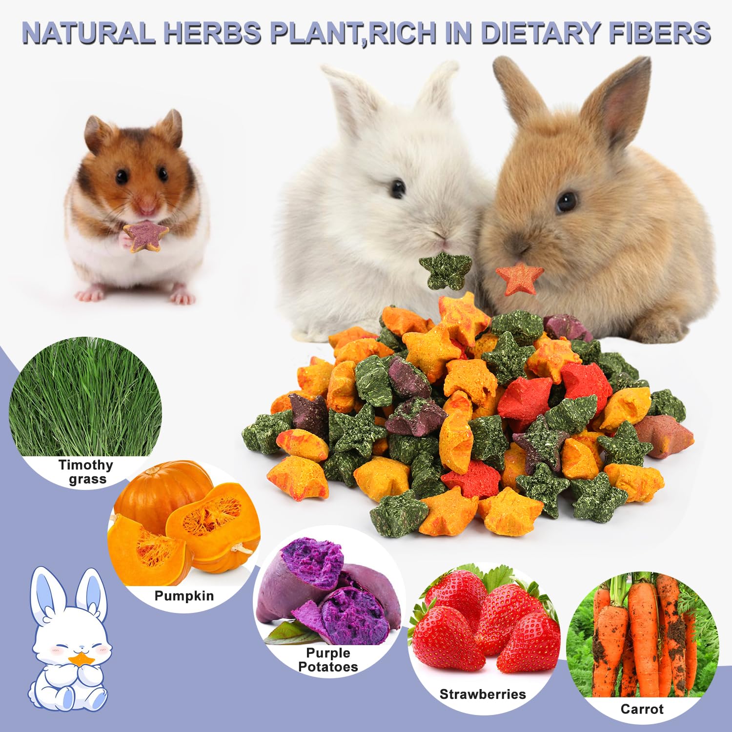 Healthy Mini Star Rabbit Treats - Natural Snacks for Rabbits & Small Pets - Chew Toys for Dental Care