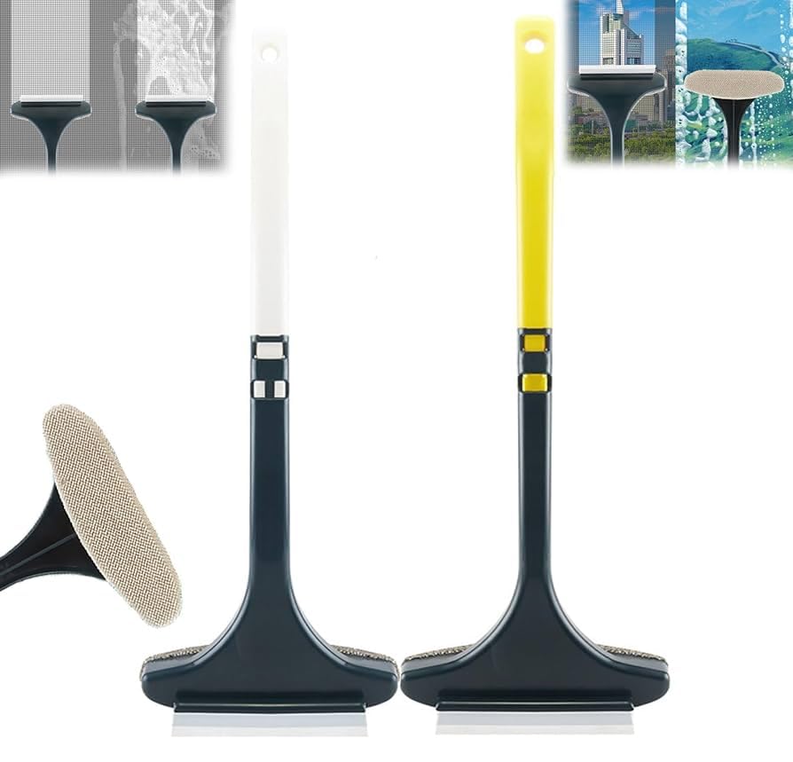 **Kesi 2-in-1 Multifunctional Window & Screen Cleaning Brush – Double-Sided Mesh Cleaner with Extended Handle – Perfect for Windows, Screens, and Patio Doors (Pack of 2)**