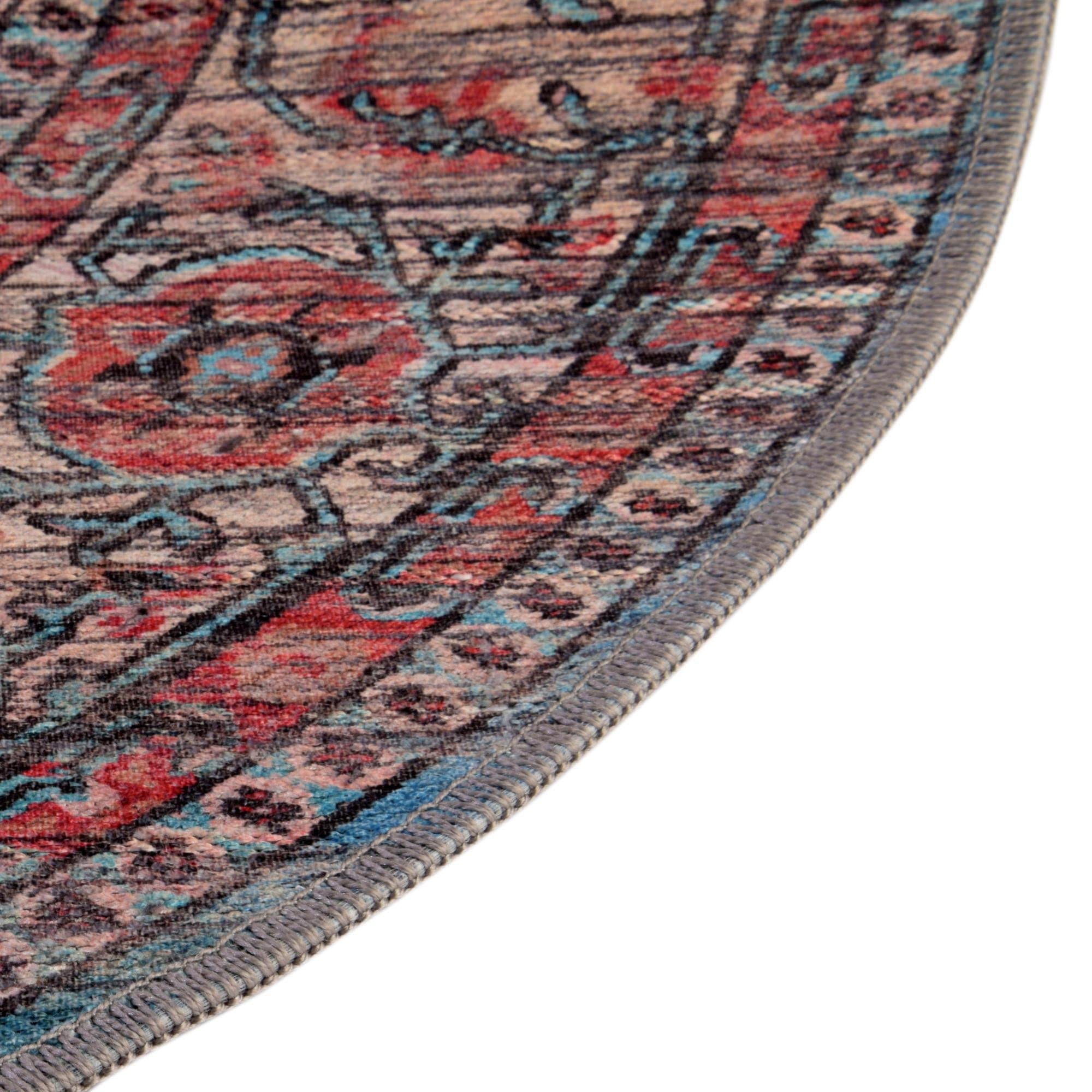 Washable Blue Low-Pile Rug 5' x 8' Oval – Maahru Collection by Rugs.com | Non-Slip Living Room Rug, Dining Room Carpet & Open Floor Plan Decor
