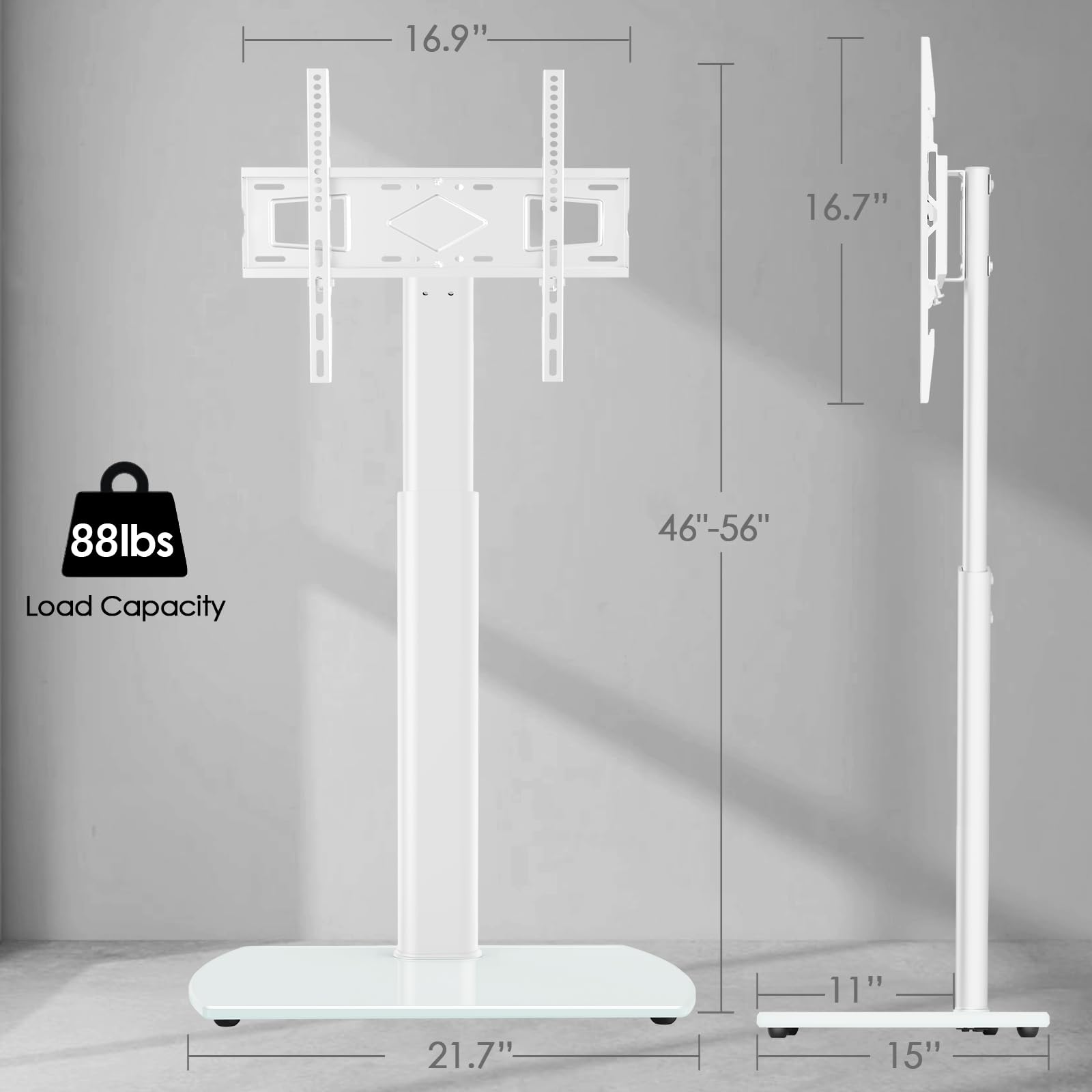 Universal TV Stand for 27-65 Inch TVs - YOMT Swivel Mount Floor TV Stand with Height Adjustment for LED LCD OLED Flat/Curved Screens - Space Saving Narrow Design for Bedroom, Living Room or Small Spaces - White